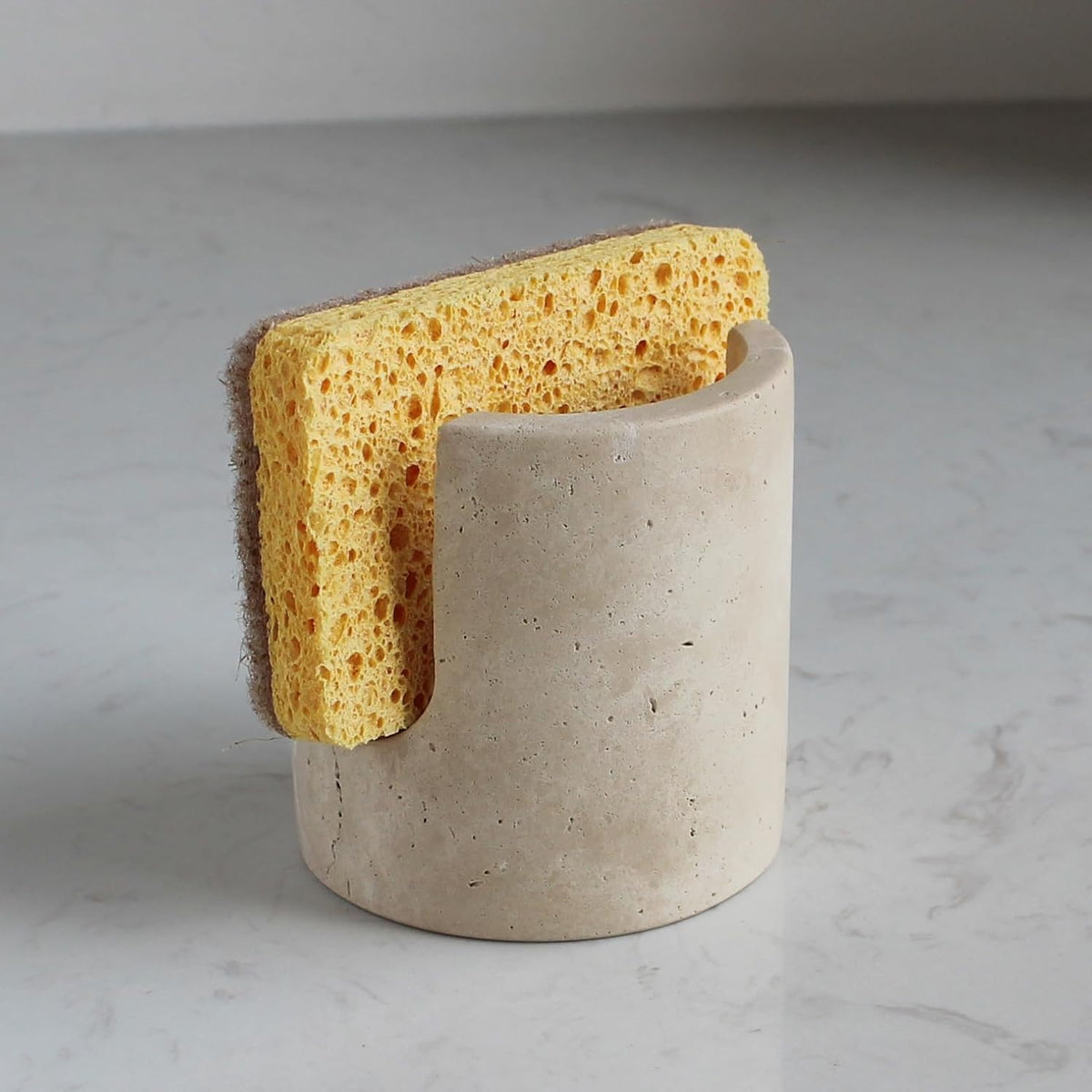 Natural Travertine Sponge Holder for Kitchen Sink, Drying Rack, Compact Sink Caddy Organizer (Beige