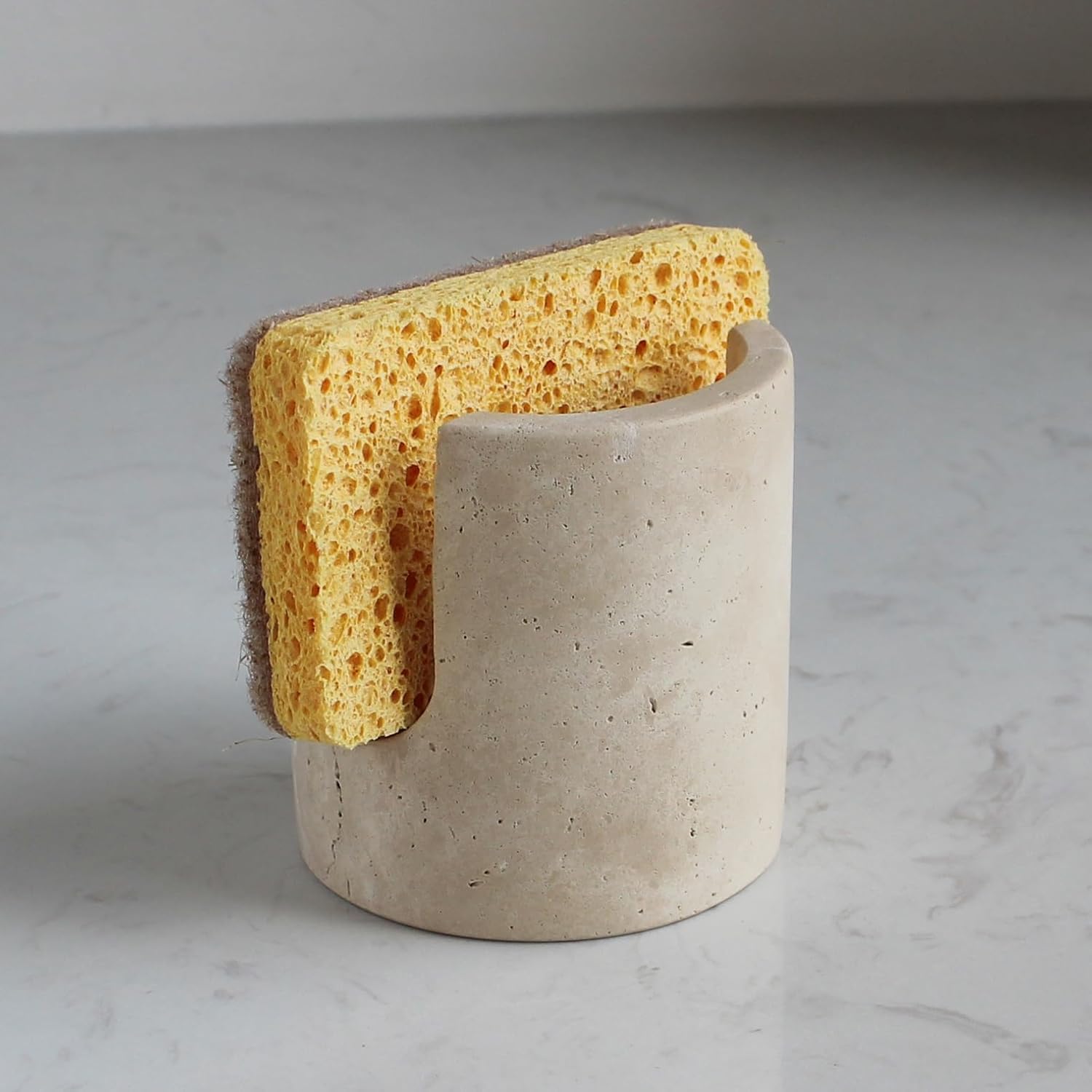 Natural Travertine Sponge Holder for Kitchen Sink, Drying Rack, Compact Sink Caddy Organizer (Beige