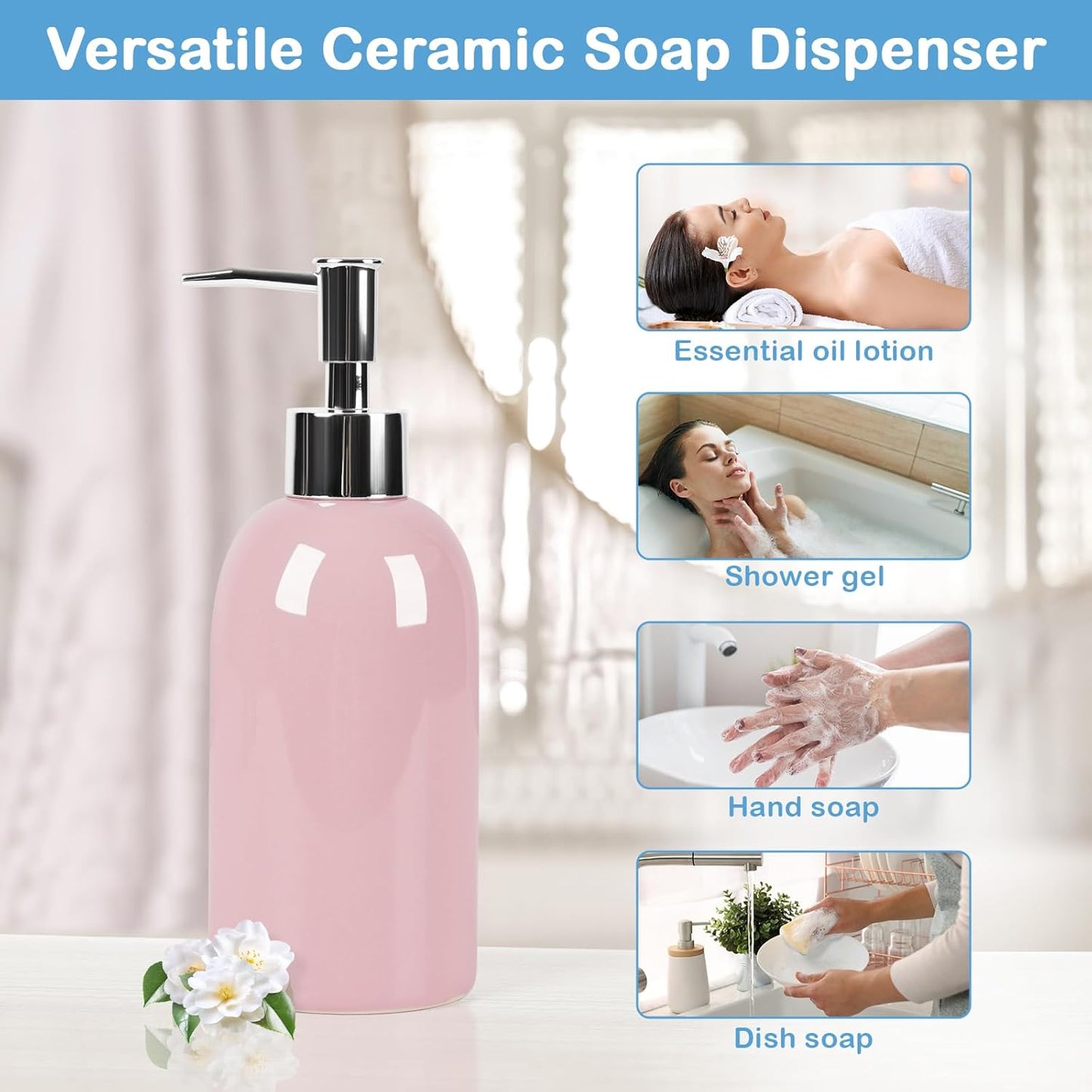 Natheeph 14OZ Ceramic Soap Dispenser Ceramic Soap Pump Dispenser Can Fill Liquid for
