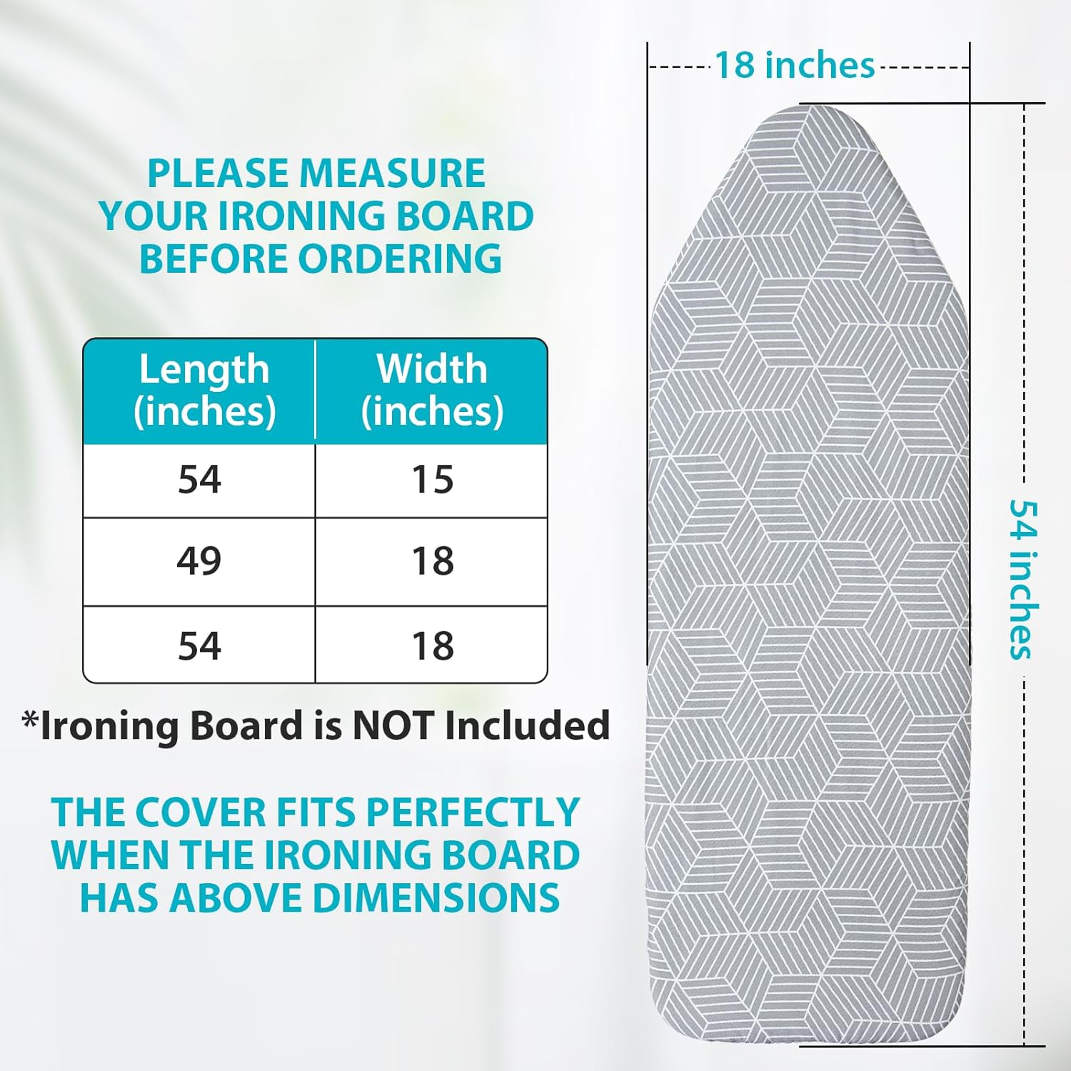 Extra Wide Ironing Board Cover and Pad 18 x 54 inch Heat Reflective with Hook and Loop Fasteners