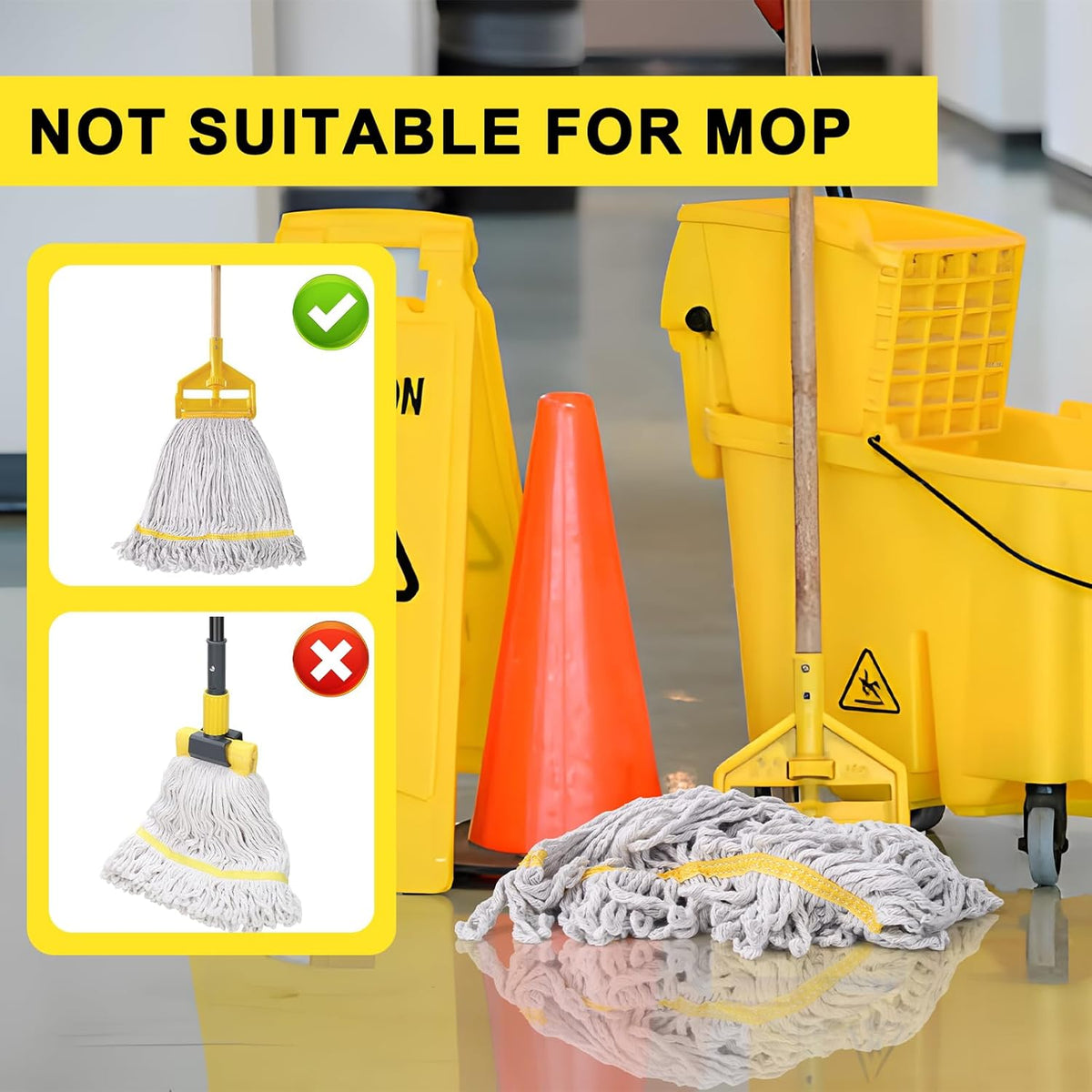 KeFanta 3 Pack Heavy Duty Commercial Mop Head Replacement,Looped End String Cotton Mop