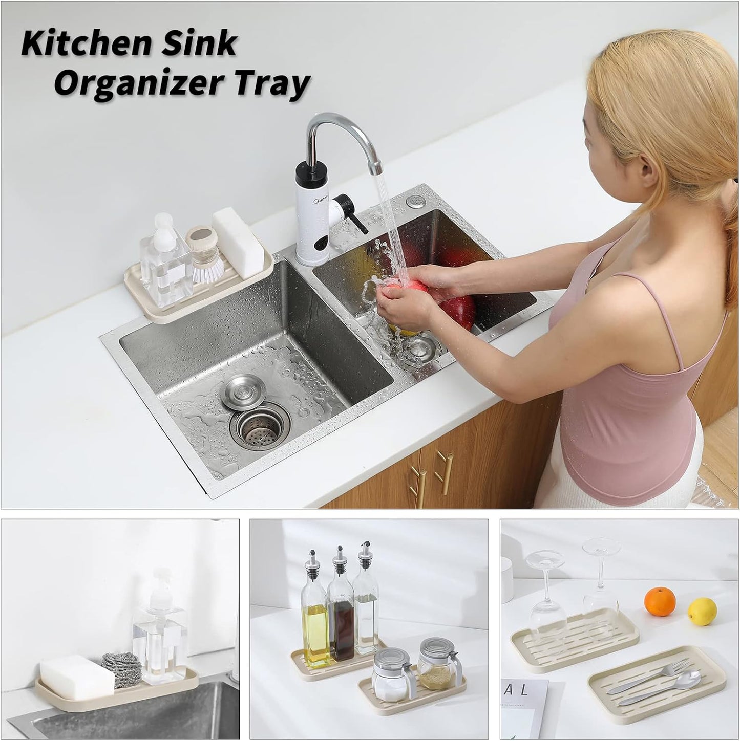 Silicone Kitchen Sink Organizer Tray for Multiple Usage,Eco-Friendly Sponges Holder for Kitchen