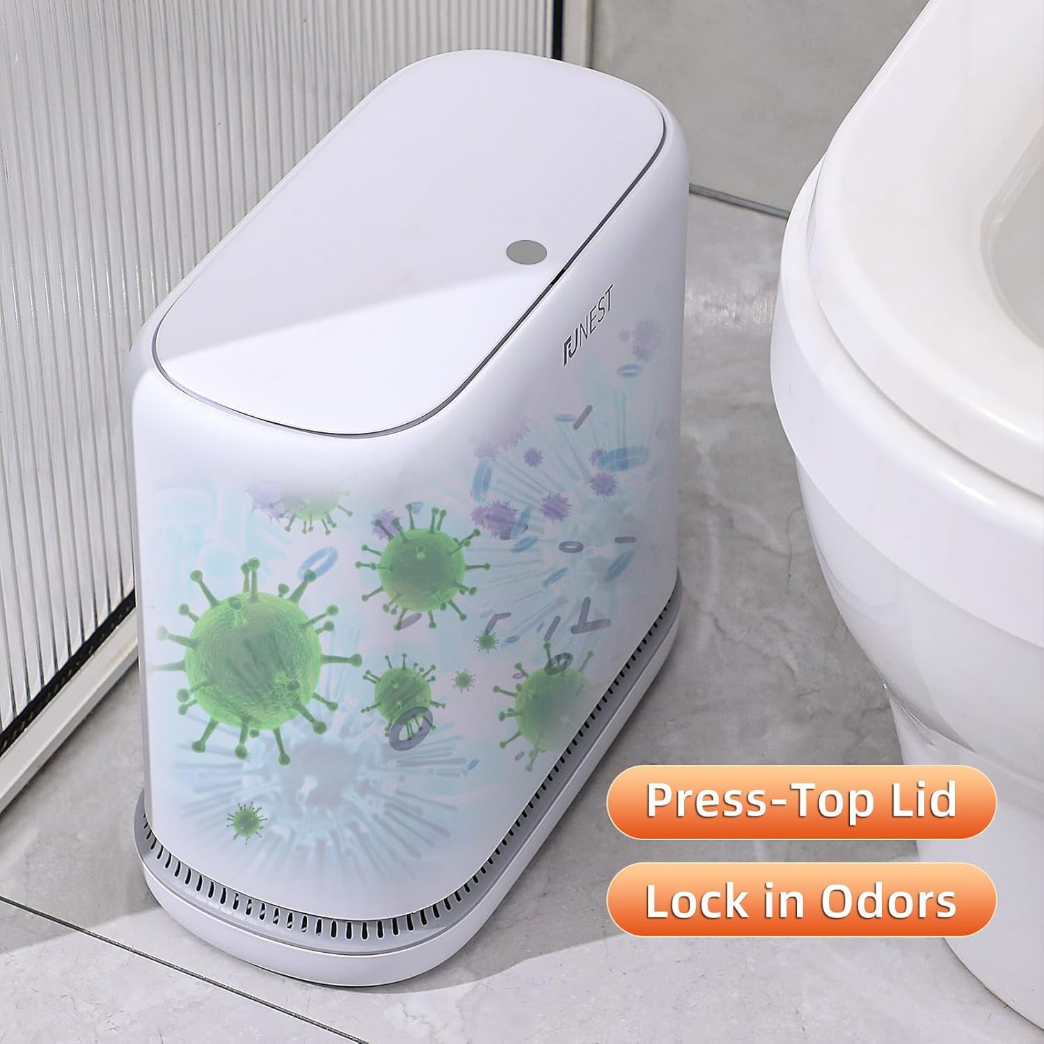 funest Bathroom Trash Can, 3.3 Gallon Slim Trash Can with Lid, Adsorption Garbage Can with