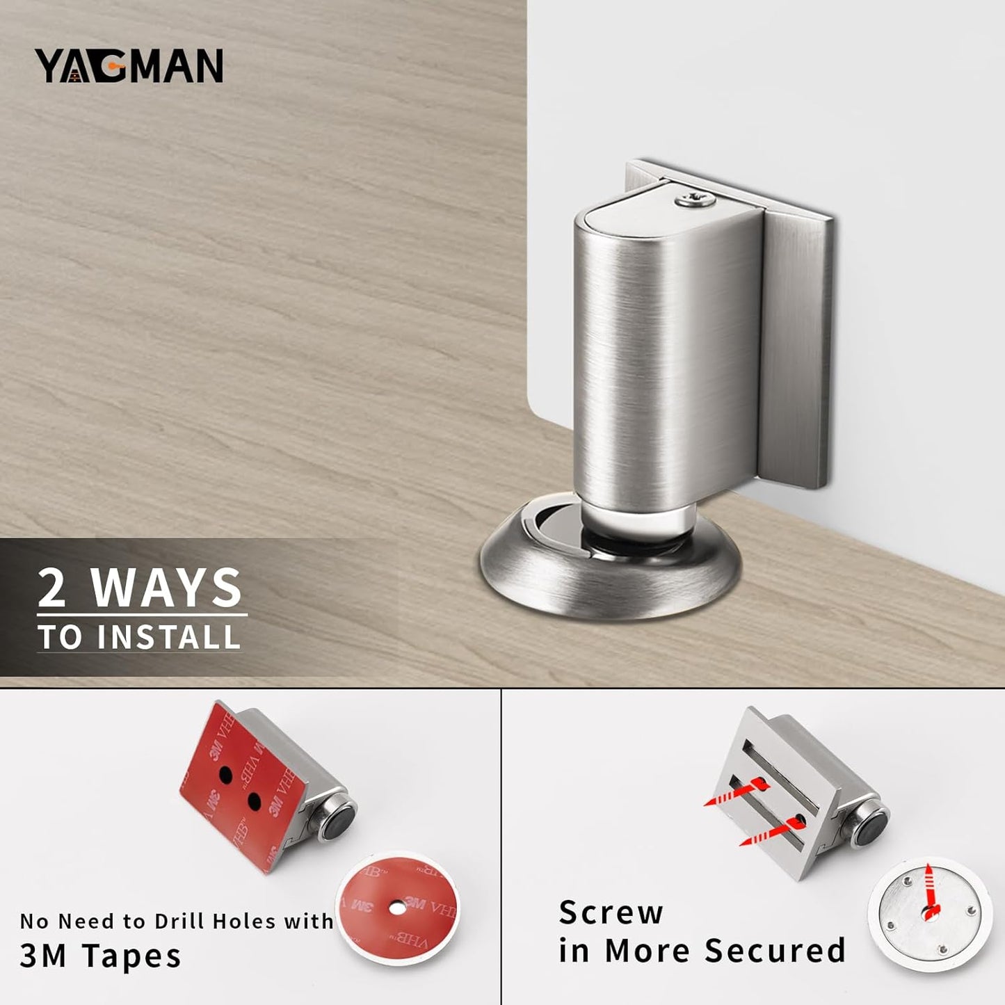 1 Pack Magnetic Door Stoppers Retractable Bottom of Door Holder No Drilling Mount Floor Door Stop
