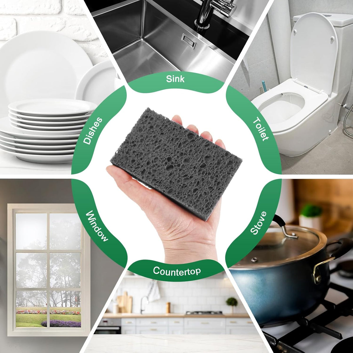 6-Pack Kitchen Sponges, Condense Eco Cellulose Non-Scratch Scrub Heavy Sponge for