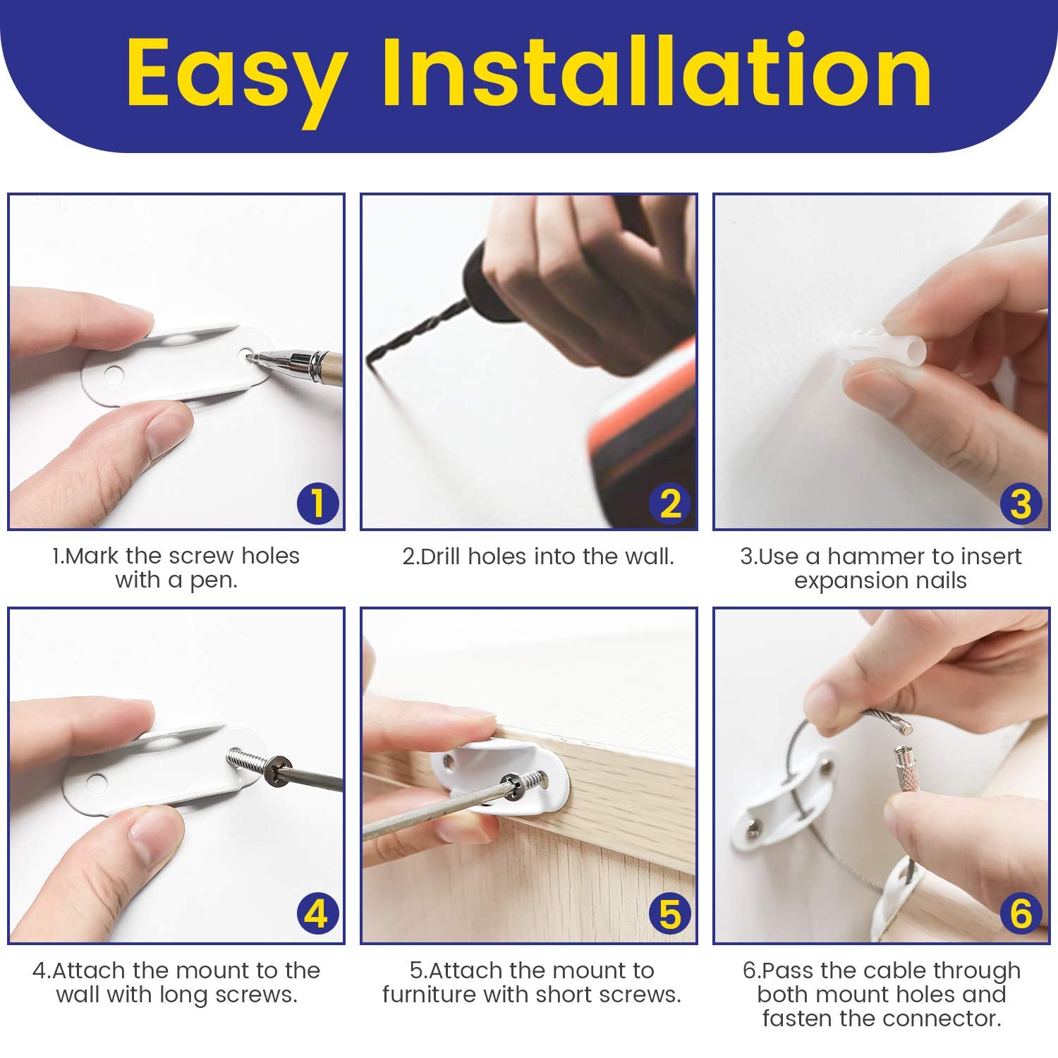 4our Kiddies 10 Pack Furniture Anchors for Baby Proofing, Anti Tip Furniture Wall Anchors, Secure