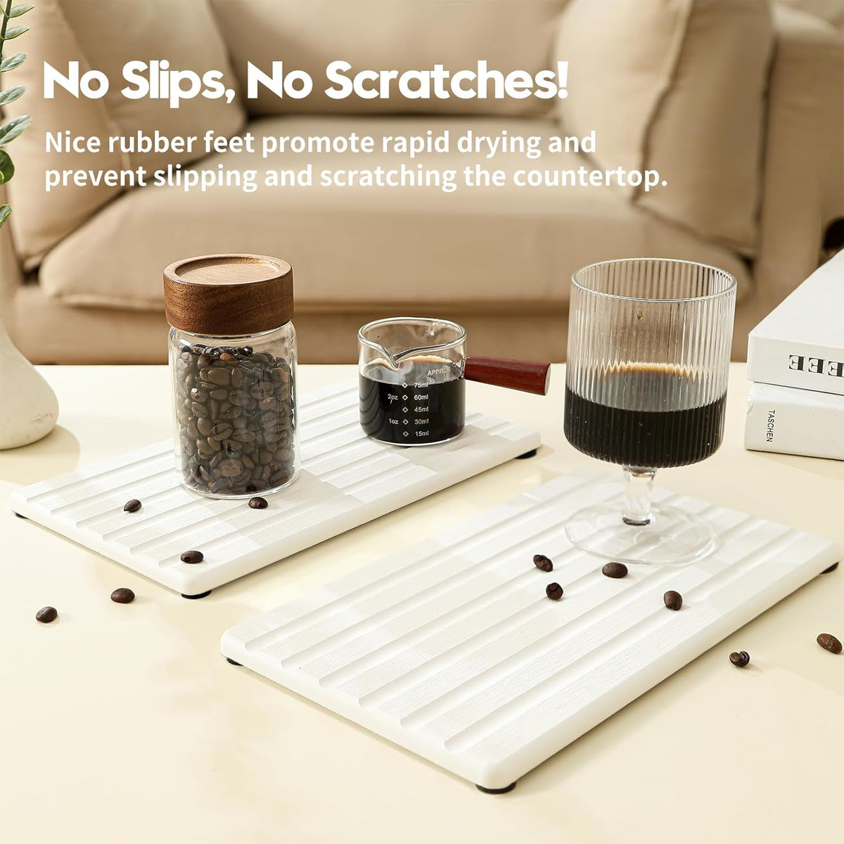 2PCS Water Absorbing Stone Drying Tray Mat for Bathroom Sink & Kitchen Counter Organizer, Quick Dry