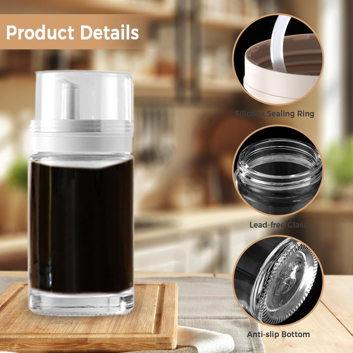 Small Glass Oil and Vinegar Dispenser Bottles - 3.4oz - Leakproof, Perfect for Kitchen Use
