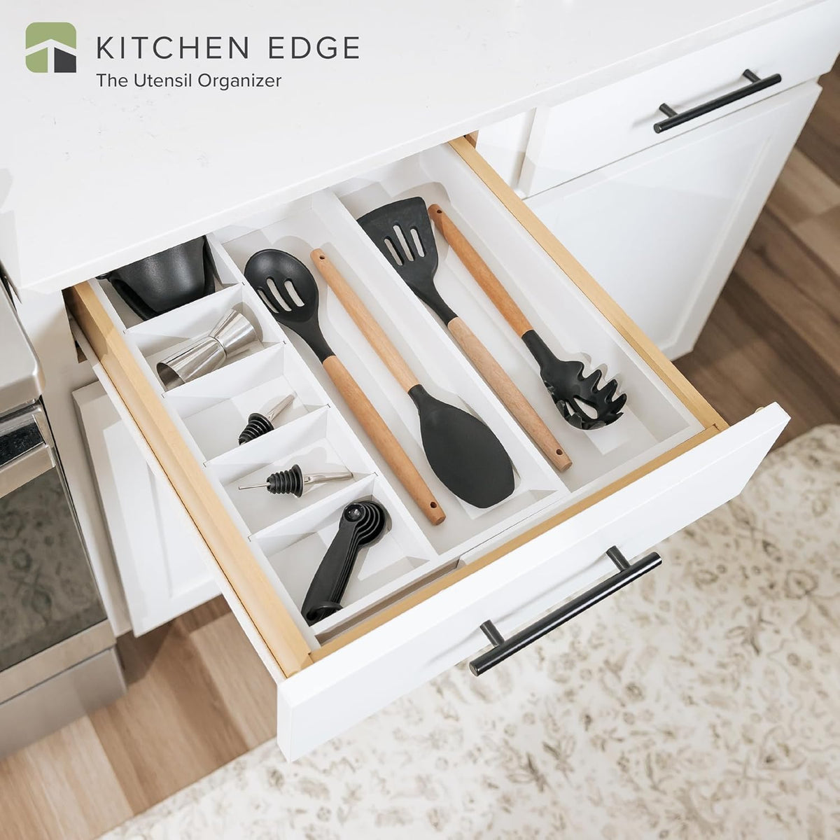 KitchenEdge Adjustable Kitchen Drawer Organizer for Utensils and Junk, Food-Safe Contract Grade