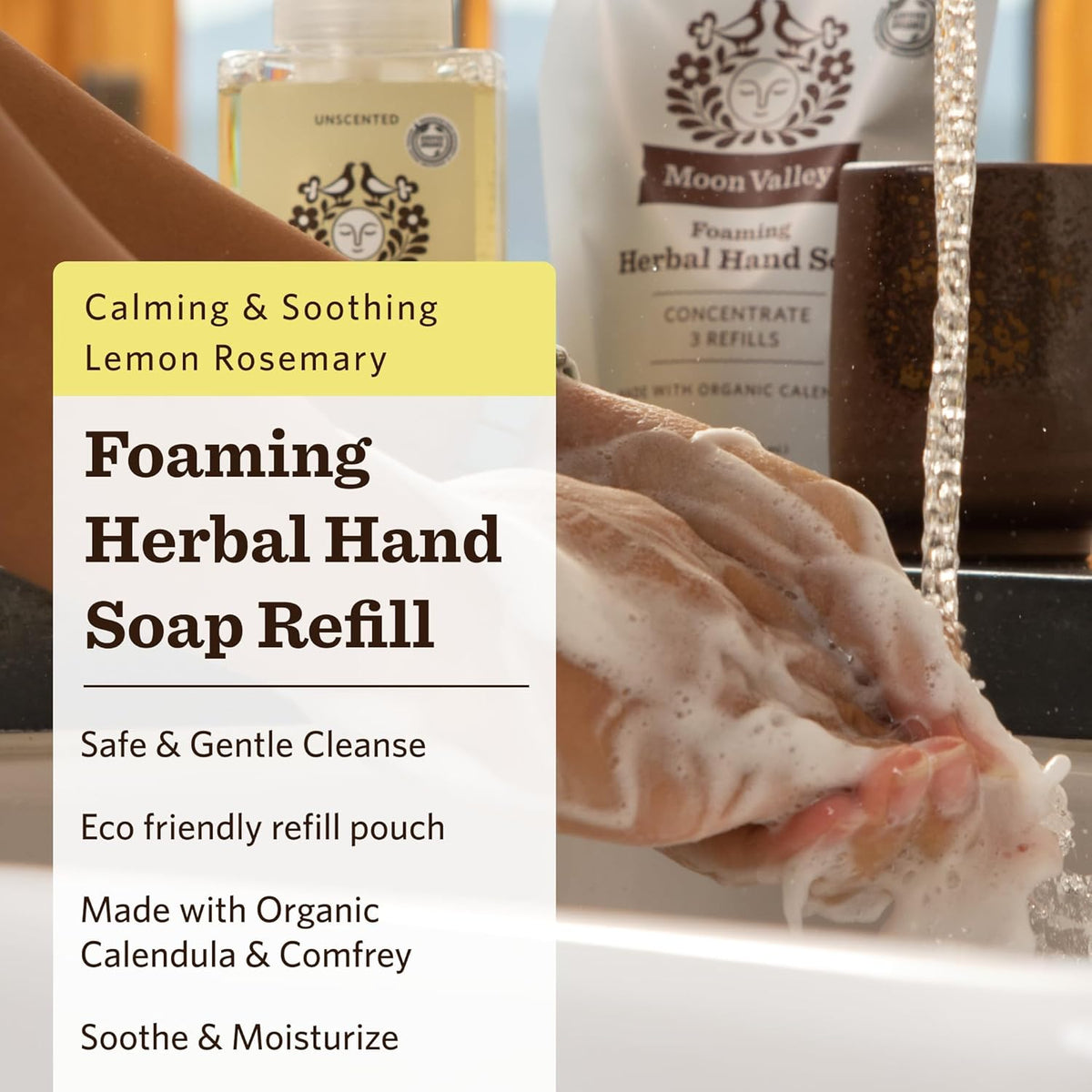 Moon Valley Foaming Hand Soap Refill Pouch, Two-Pack Lemon Rosemary Soap, Vegan and Non-GMO