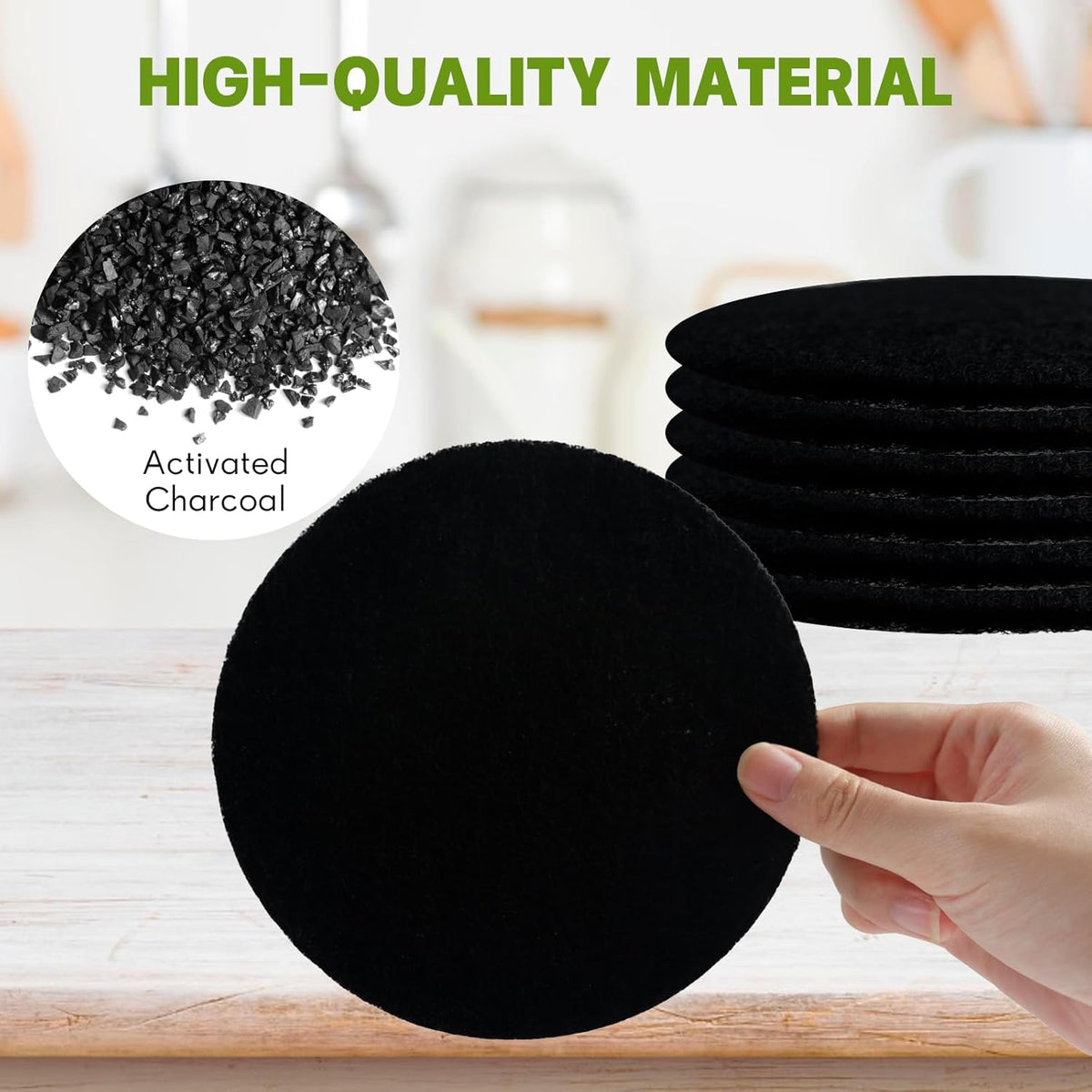 12 Pack - 6.7 Inch Round Compost Bin Charcoal Filters,Extra Thick Activated Carbon Charcoal Filters