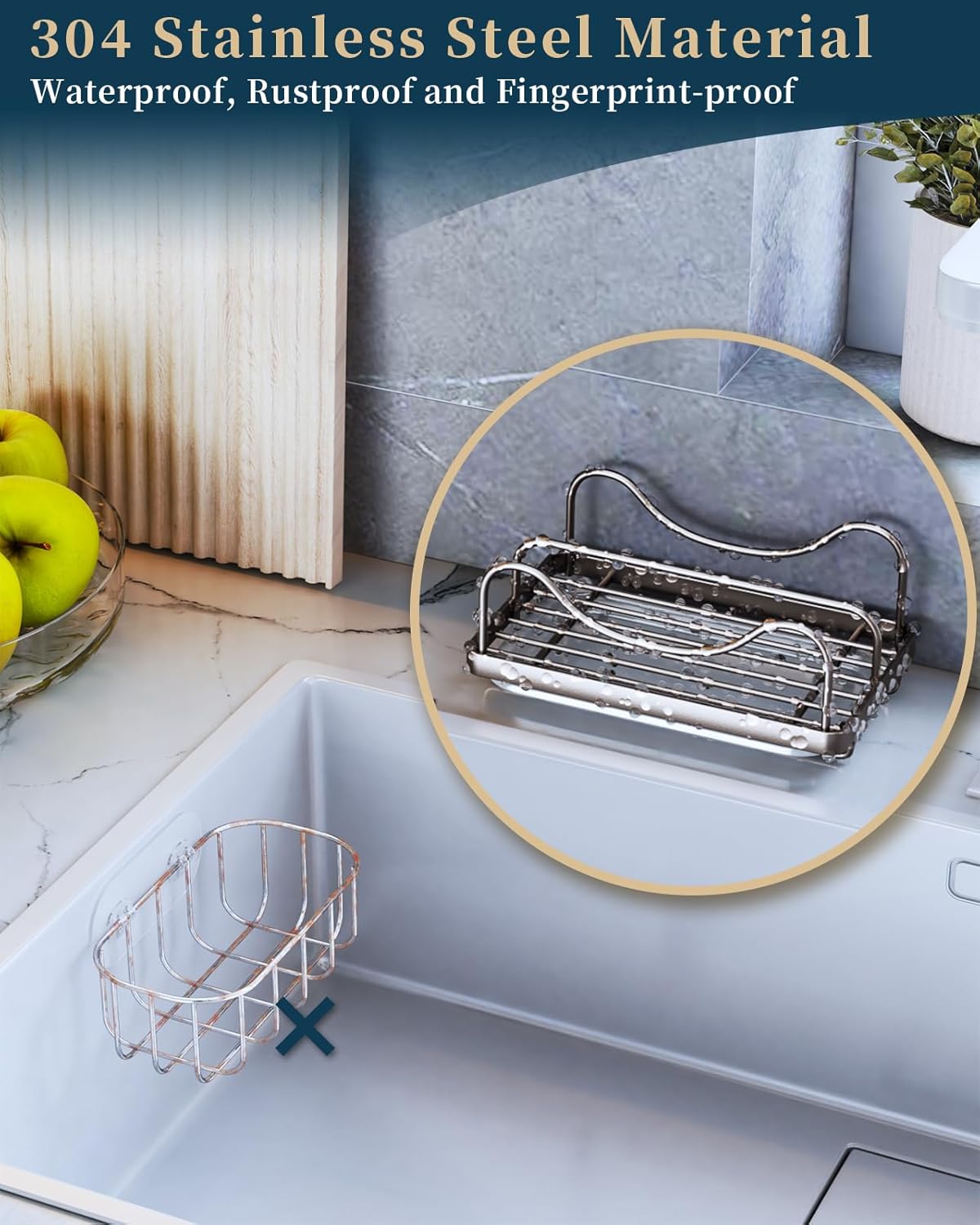 Consumest Sponge Holder for Kitchen Sink - Movable Sink Caddy for Countertop Organizer, 304