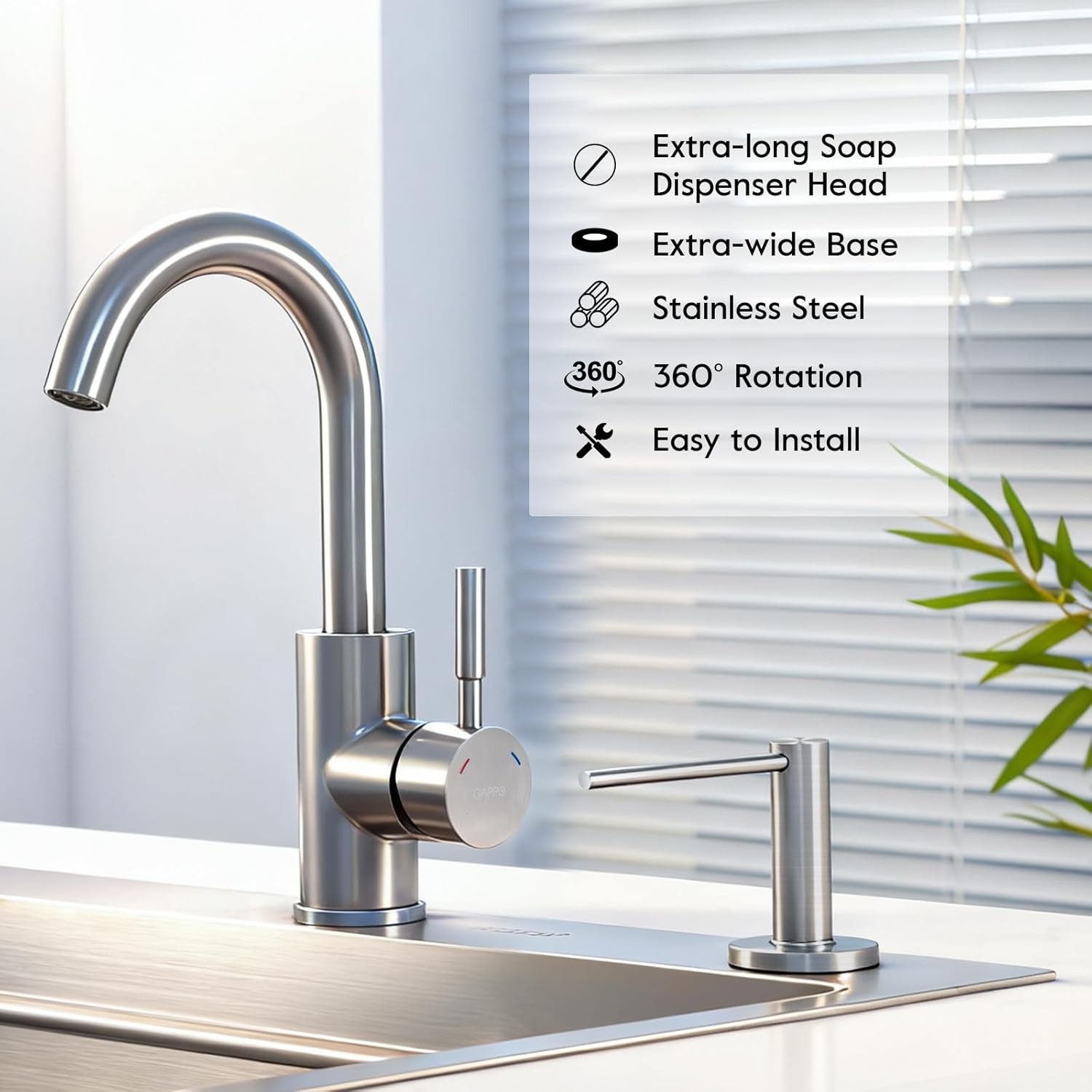 GAPPO Soap Dispenser for Kitchen Sink, Built in Sink Soap Dispenser, Brushed Nickel Stainless Steel