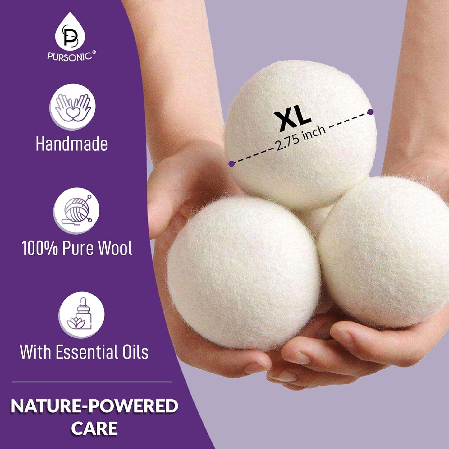 Pursonic 4-Pack Laundry Wool Dryer Balls with Lavender & Peppermint Essential Oil Scent - Reusable