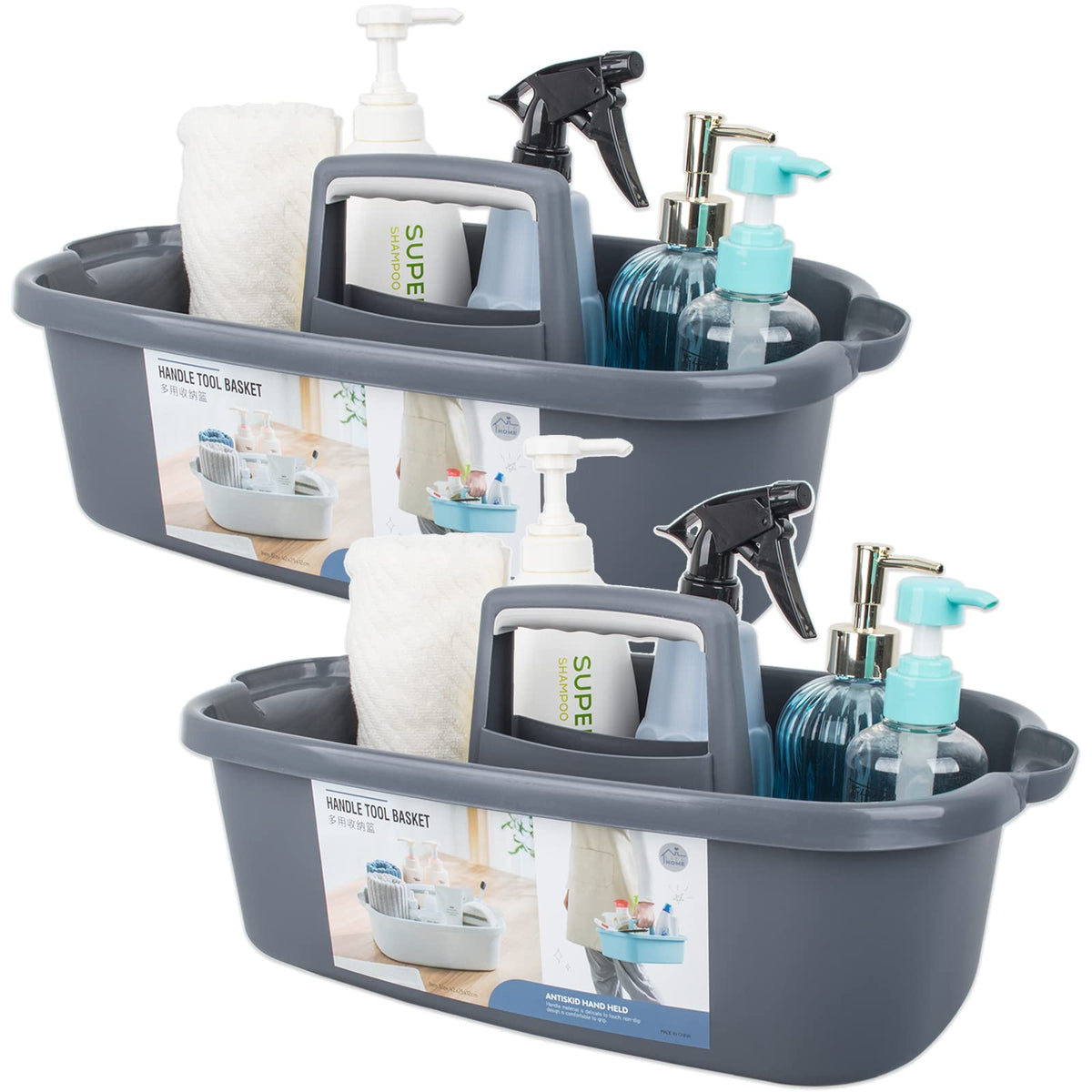 Large Cleaning Supplies Caddy Portable Shower Basket Supply Organizer with Handle Plastic Bucket