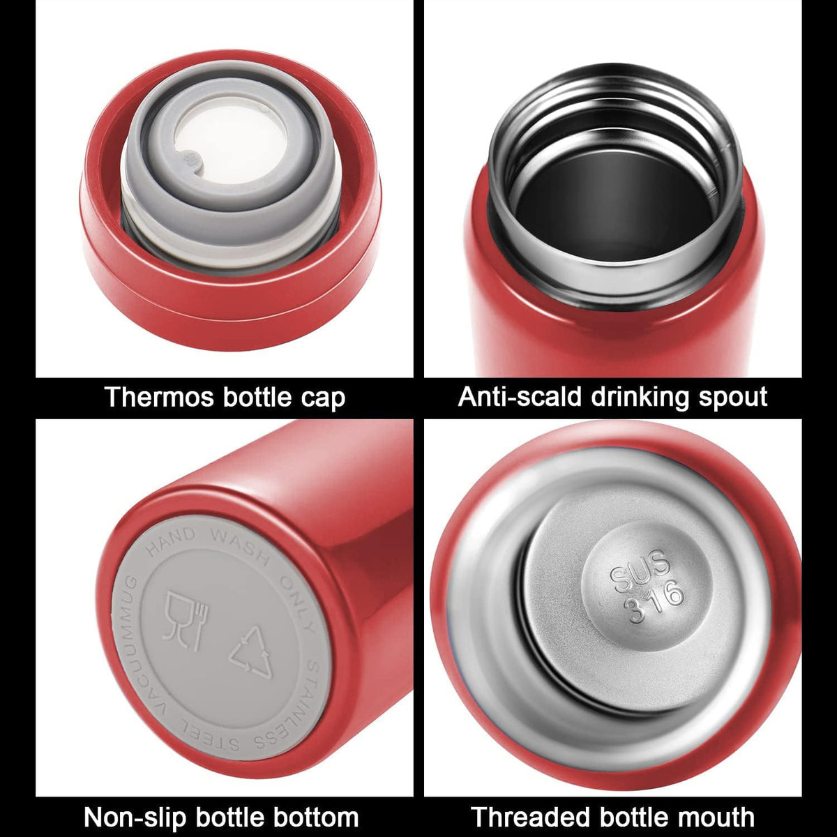10oz Mini Water Bottle Stainless Steel Thermos Small Flask - Insulated Vacuum, Leak Proof, Keeps