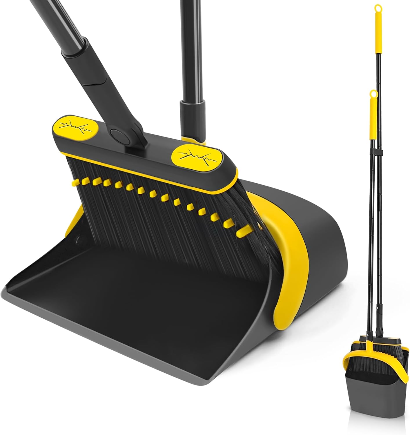 JEHONN Broom and Dust Pan, 54.3 inches Long Handle Swivel Brush, Upright Foldable Dustpan with Comb