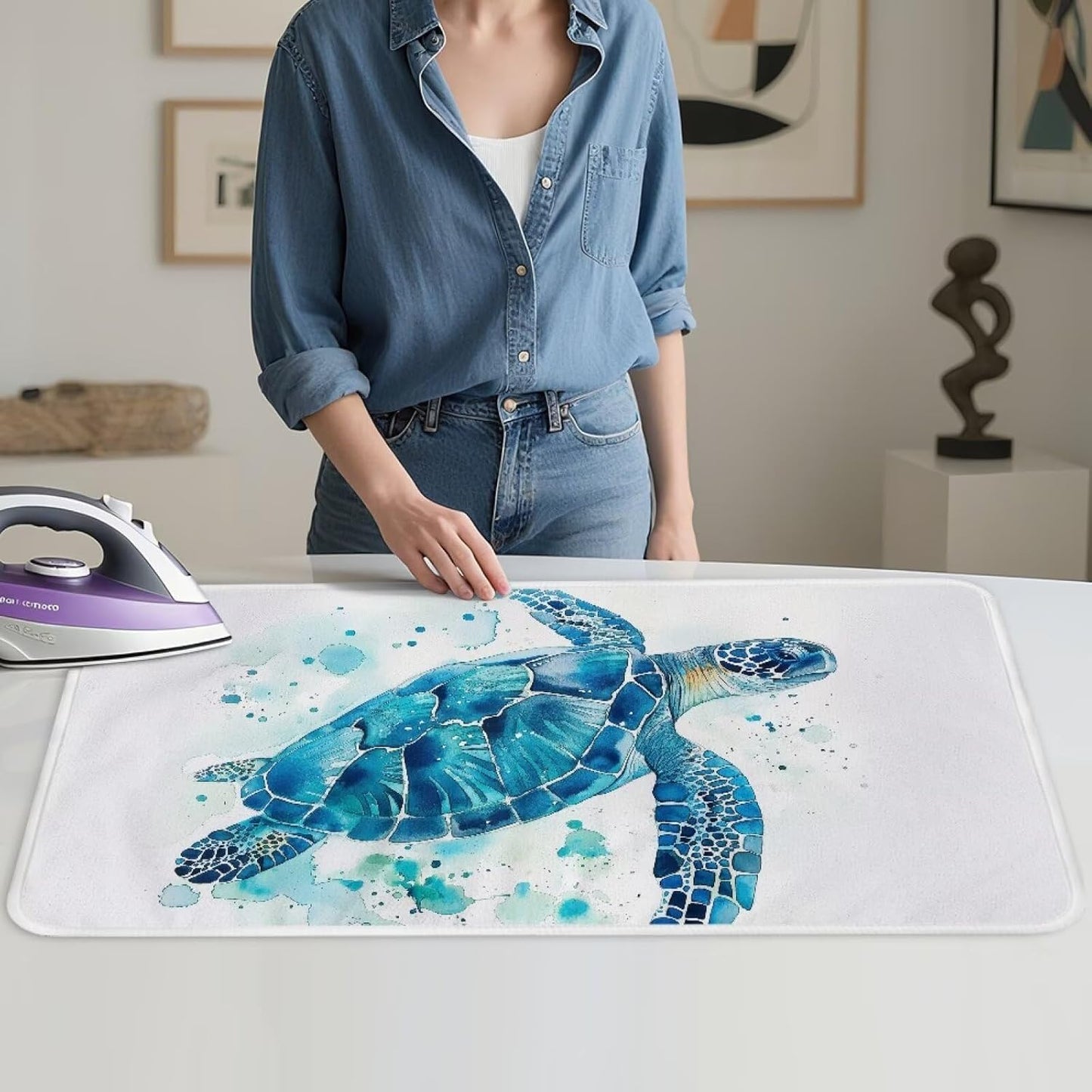 Ironing Mat Thickened Ironing Blanket Sea Turtle Portable Heat Resistant Ironing Pad for