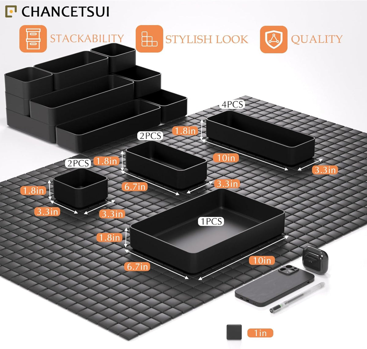 9 Pcs Stackable Drawer Organizer Trays Set, Multifunctional Stackable Storage Trays for Vanity