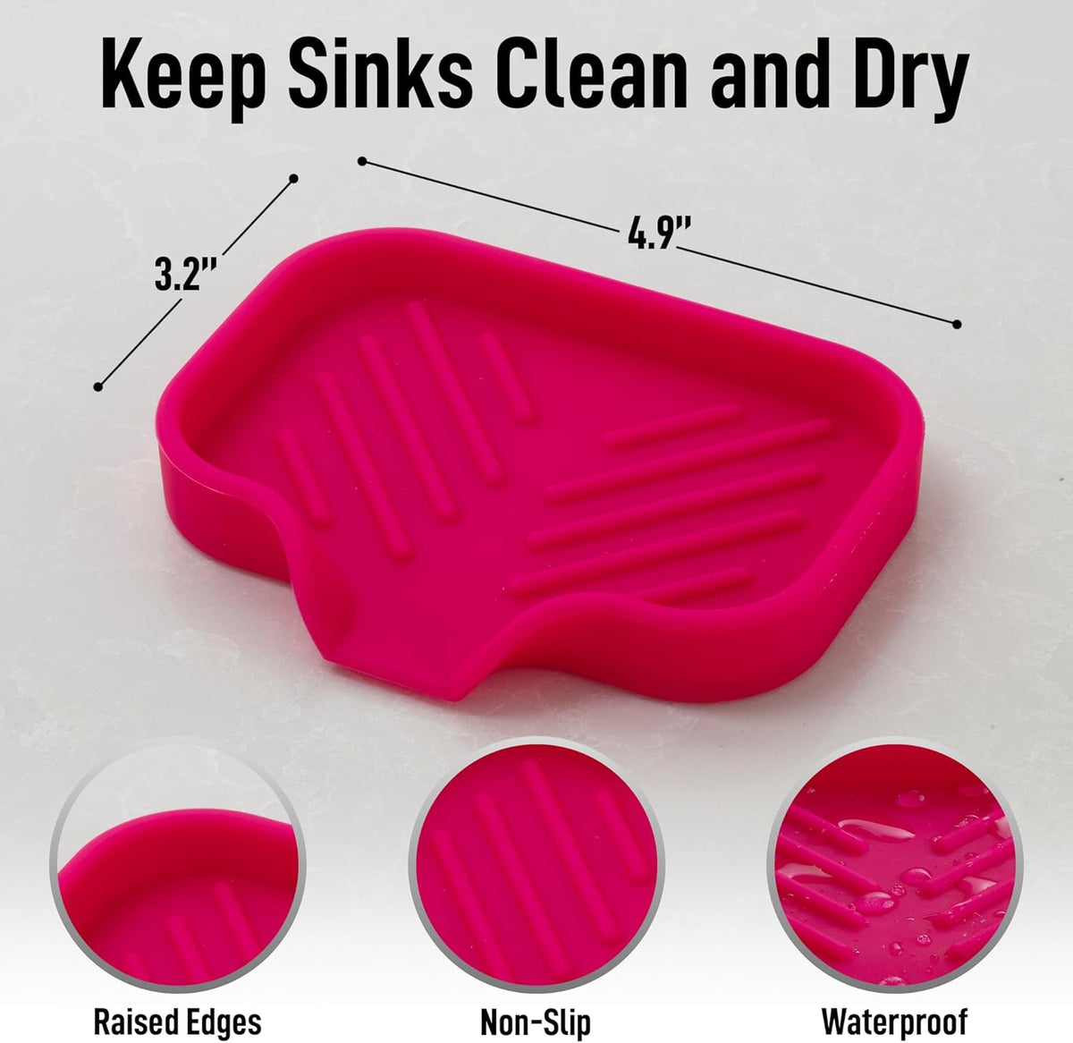 Zulay Small Silicone Sponge Holder (4.9x3.3”) – Space-Saving Sink Organizer Tray for Sponge, Soap