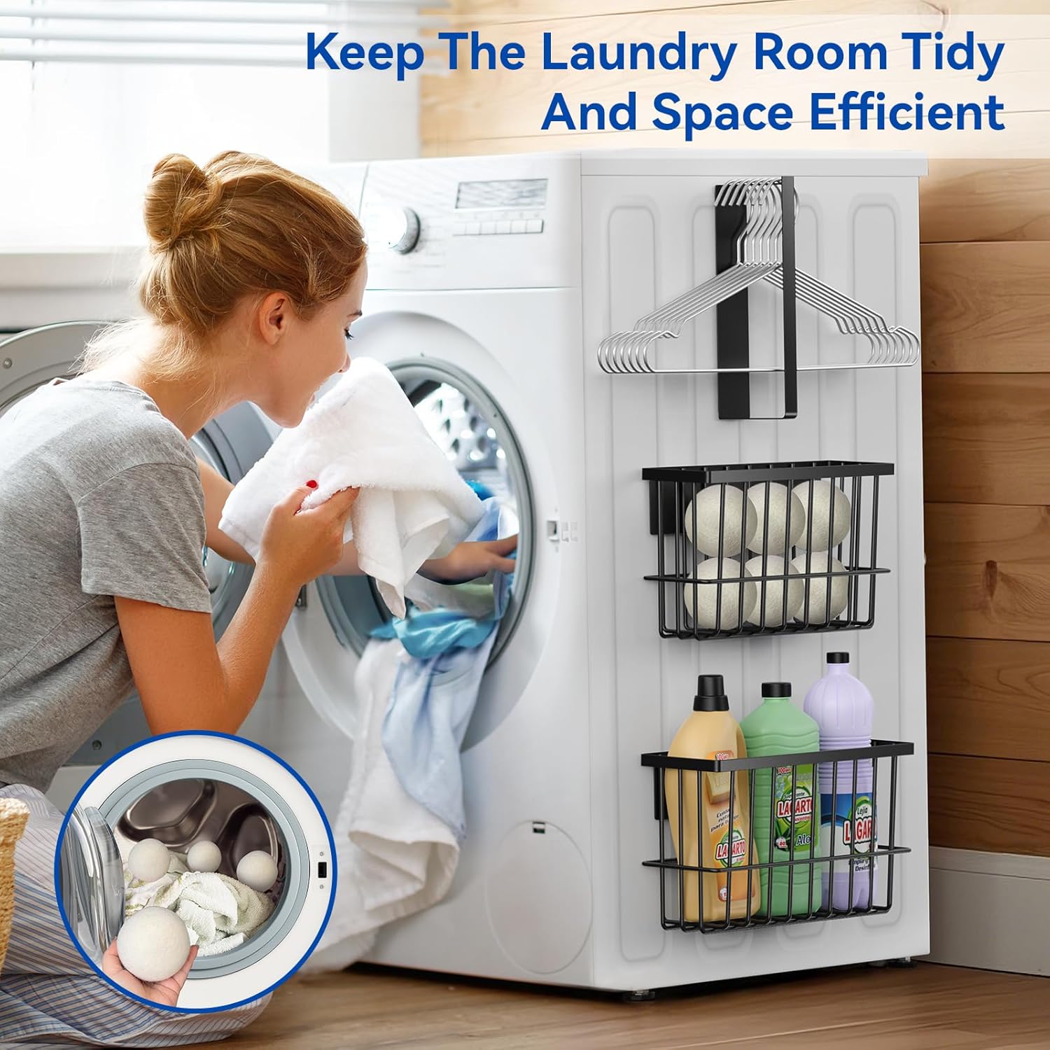 Magnetic Dryer Ball Holder and Magnetic Hanger Holder for Laundry Room Organization and Storage