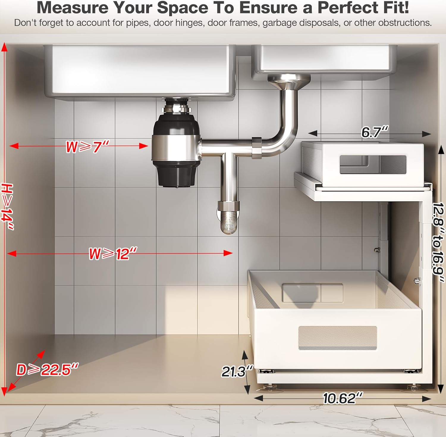 2 Pack 21.3IN-Depth Under Sink Organizer With Next-Gen Ball-Bearing Slides,2-Tier Pull Out Cabinet