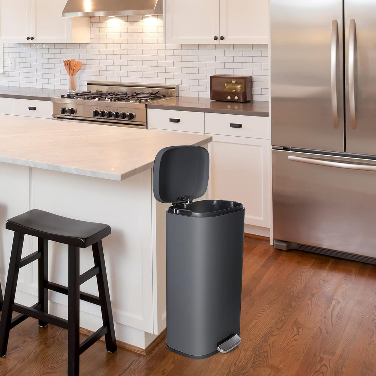 AthLike Trash Can, Stainless Steel Kitchen Garbage Can, Step Waste Bin with Hinged Lid and