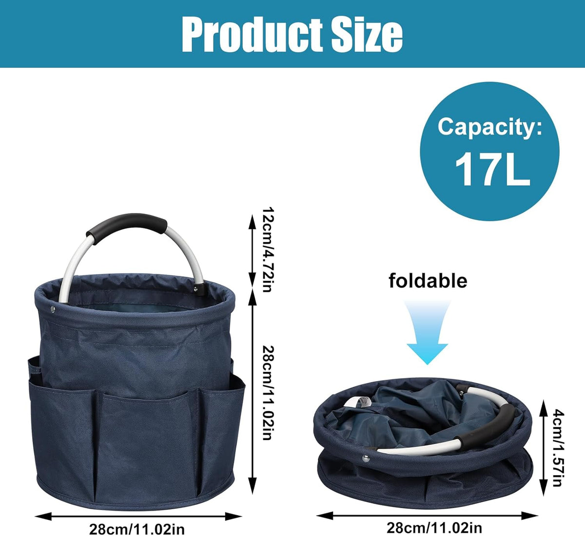 Qivine 17L Cleaning Caddy with Handle, Cleaning Supply Caddy Foldable Tool Bag Cleaning Products