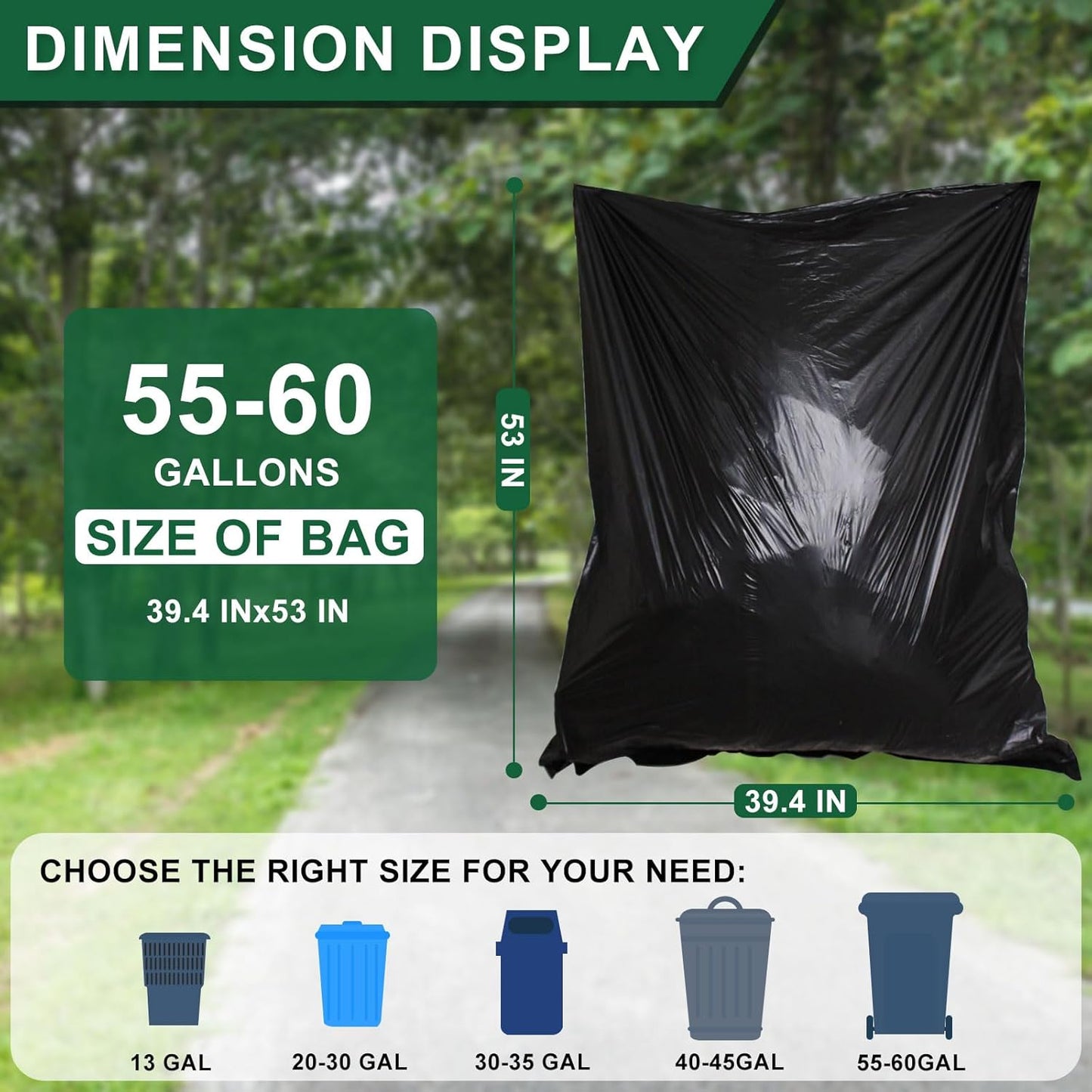 55-60 Gallon Black Trash Bags 120 Count - 40''x53'' Extra Large 50+ Gallon Garbage Bags,Unscented
