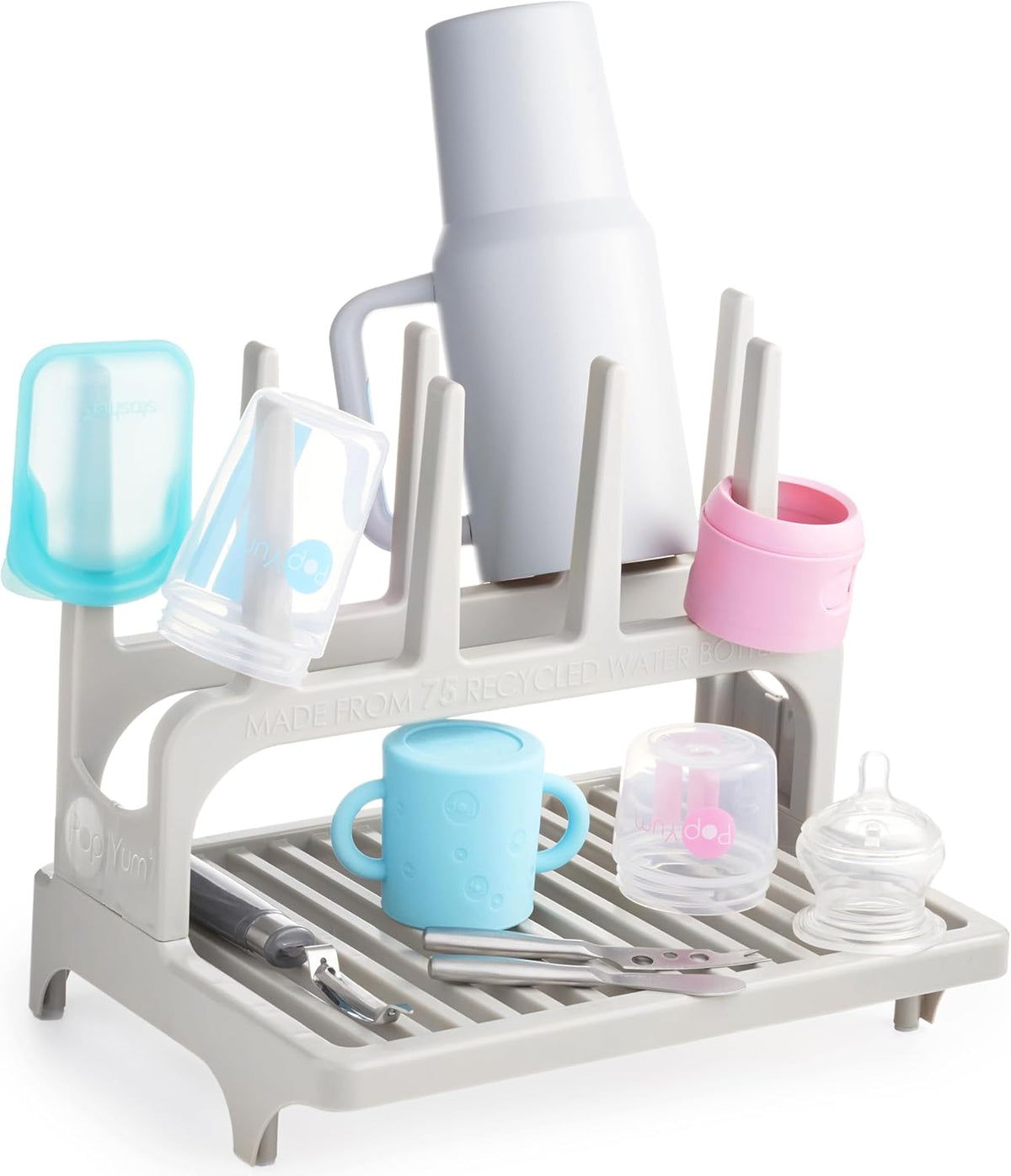 PopYum Seattle Gray Space Saving Drying Rack from 100% Recycled Bottles, countertop for Baby