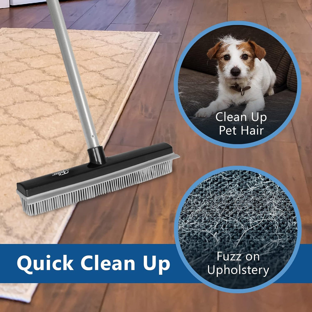 Fuller Brush Rubber Broom – for Carpets Floors Stairs Upholstery – Electrostatic Action Removes Pet