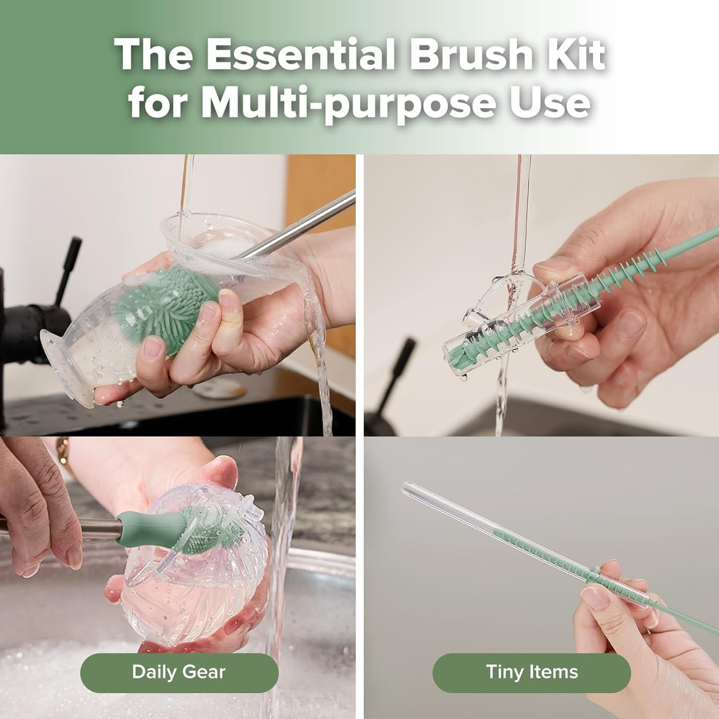 haakaa Silicone Cleaning Brush Kit - Baby Bottle Brush Cleaner for Breast Pump,Nipple,Breast Milk