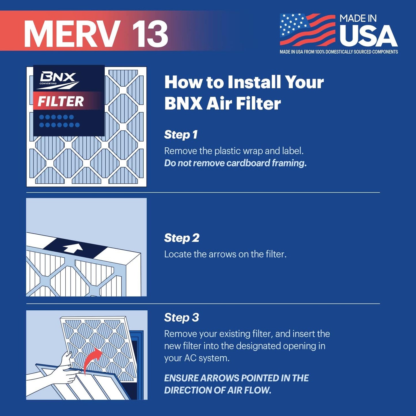 BNX TruFilter 20x30x1 Air Filter MERV 13 (4-Pack) - MADE IN USA - Electrostatic Pleated Air