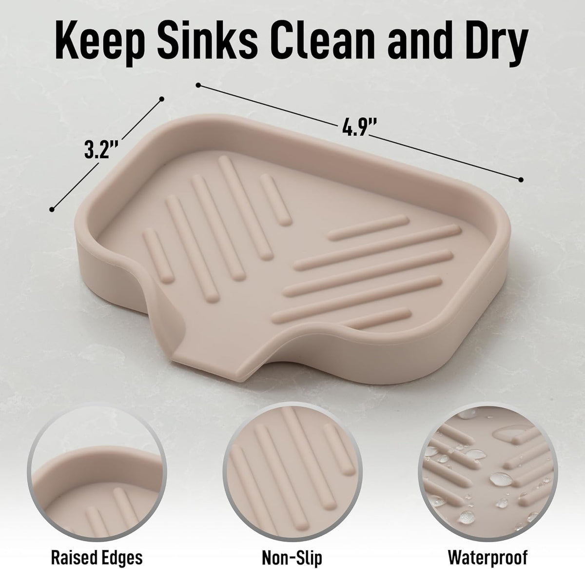 Zulay Kitchen Small Silicone Sponge Holder (4.9x3.3”) – Space-Saving Sink Organizer Tray for