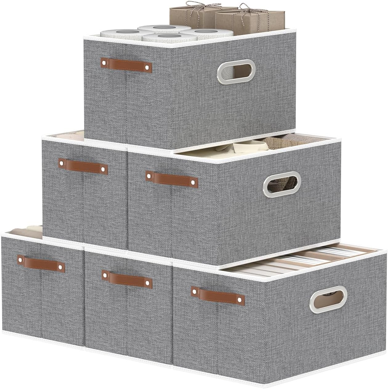 Yawinhe Fabric Storage Baskets, Foldable Closet Organizer for Shelves, Large Boxes with 3 Handles