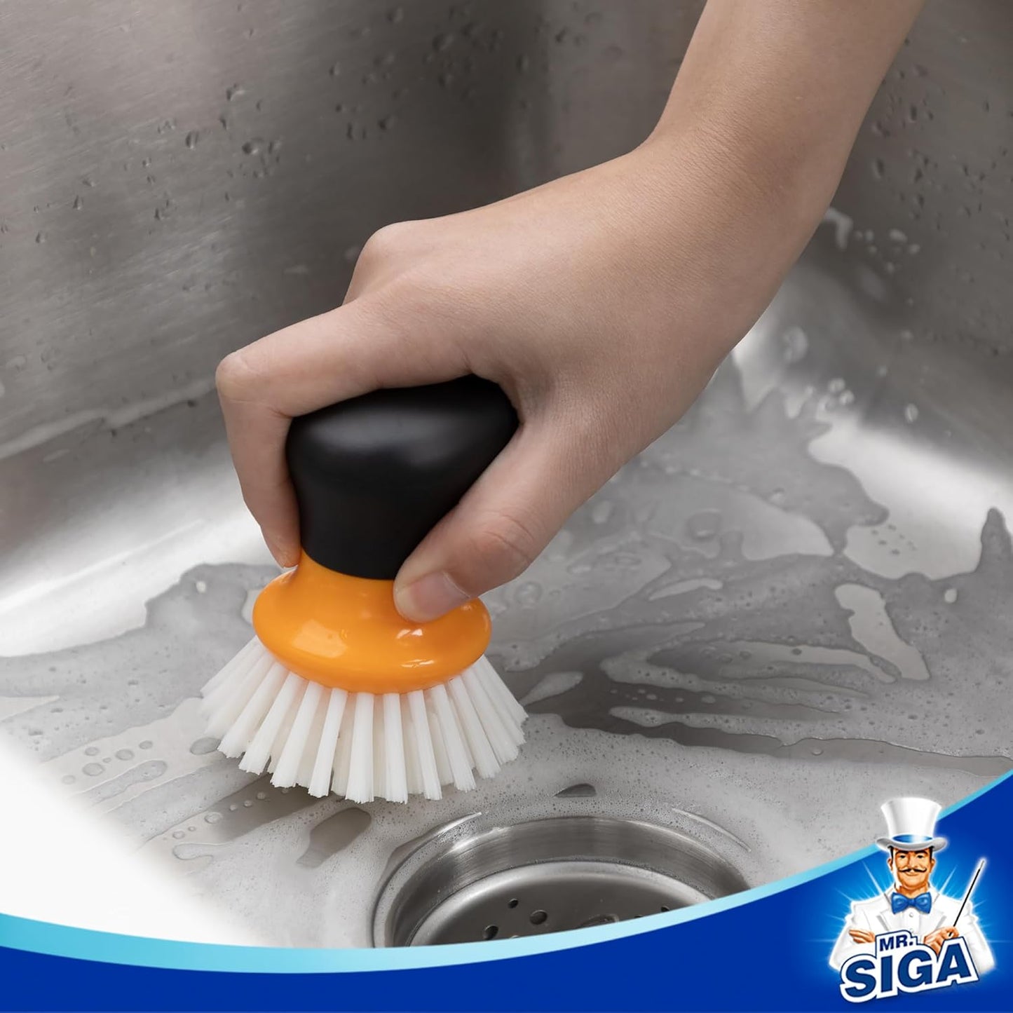MR.SIGA Dish Scrub Brush, Palm Brush Dish Scrubber with Ergonomic Grip, Kitchen Brushes for Dishes