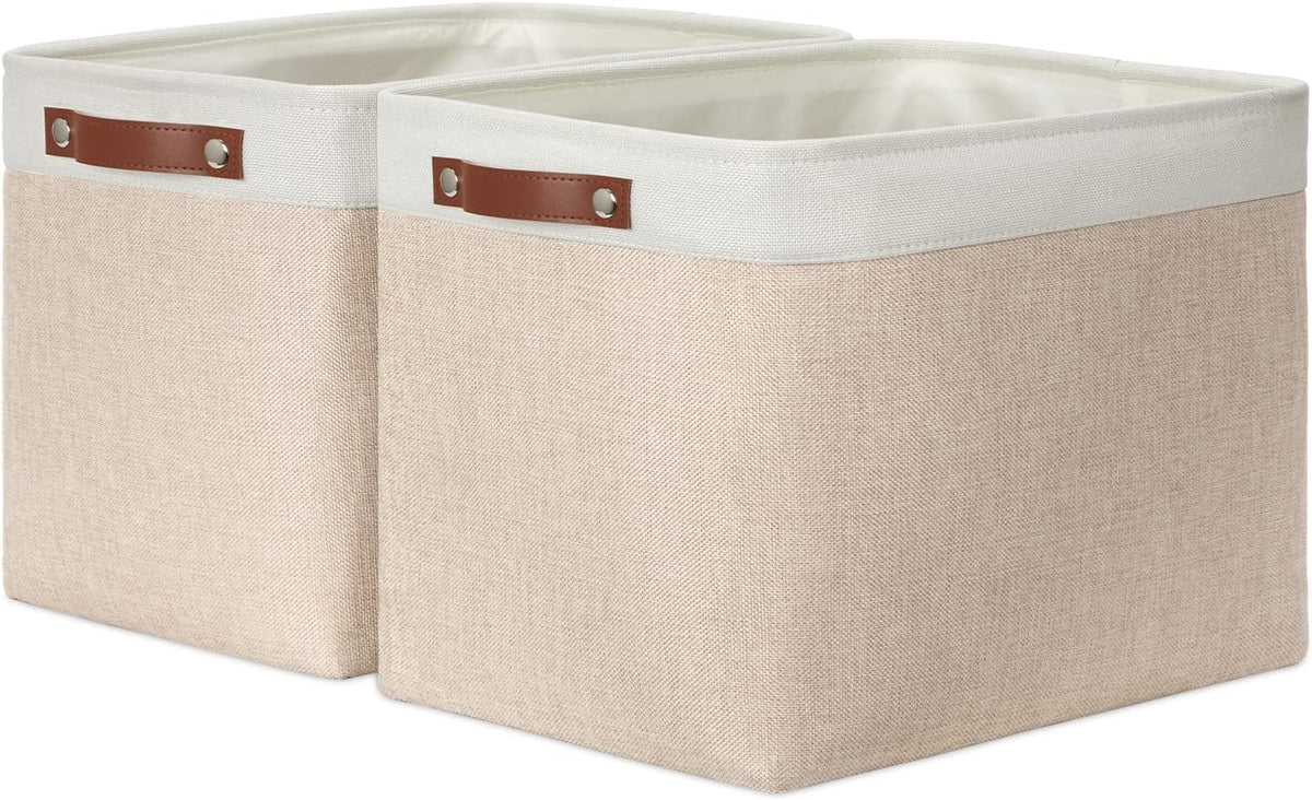 DULLEMELO 2-Pack Large Storage Baskets for Organizing 16"x12"x12" Canvas Fabric Storage Basket Bins