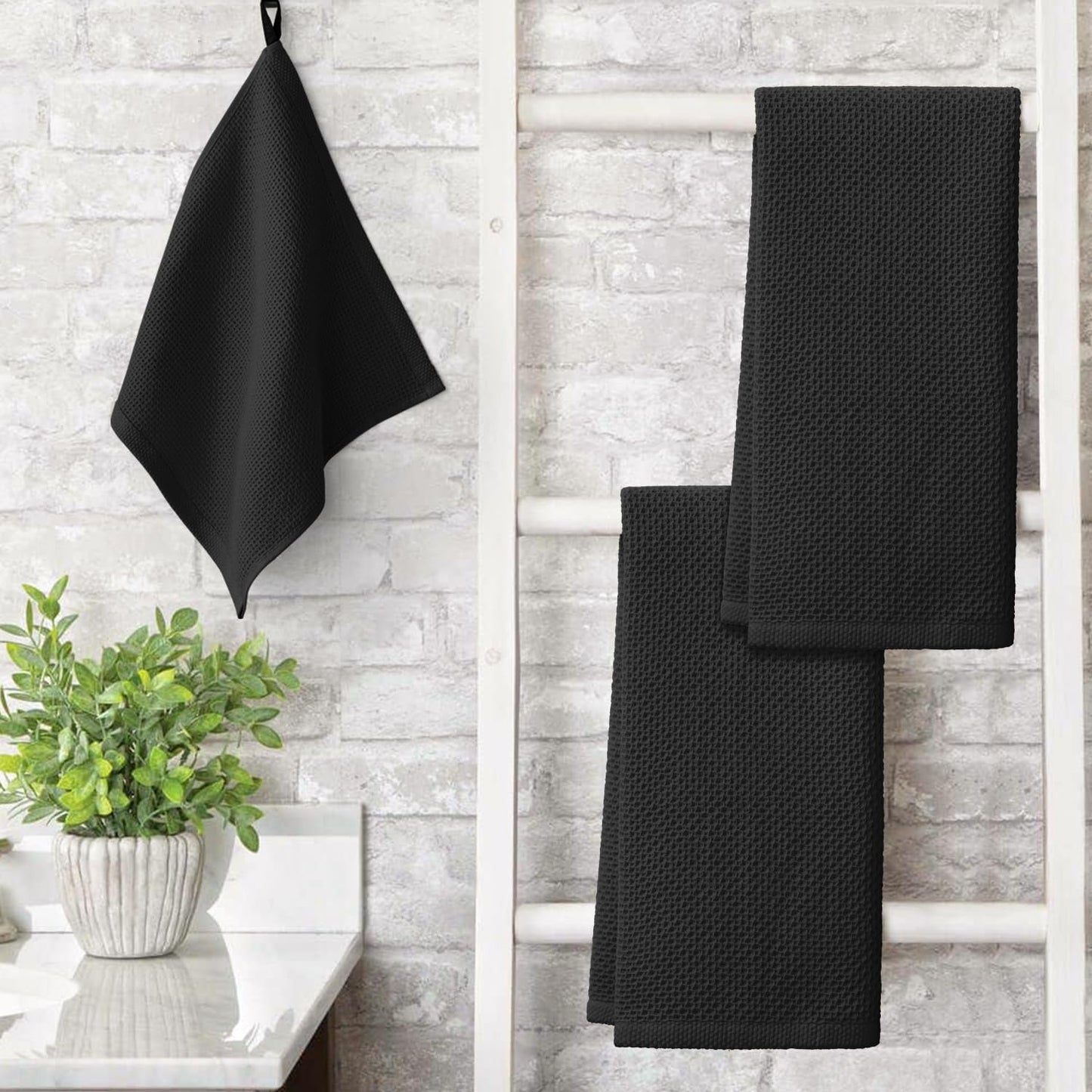 Artoid Mode 100% Cotton Black Waffle Weave Kitchen Dish Cloths, 13x28 Inch Ultra Soft Absorbent