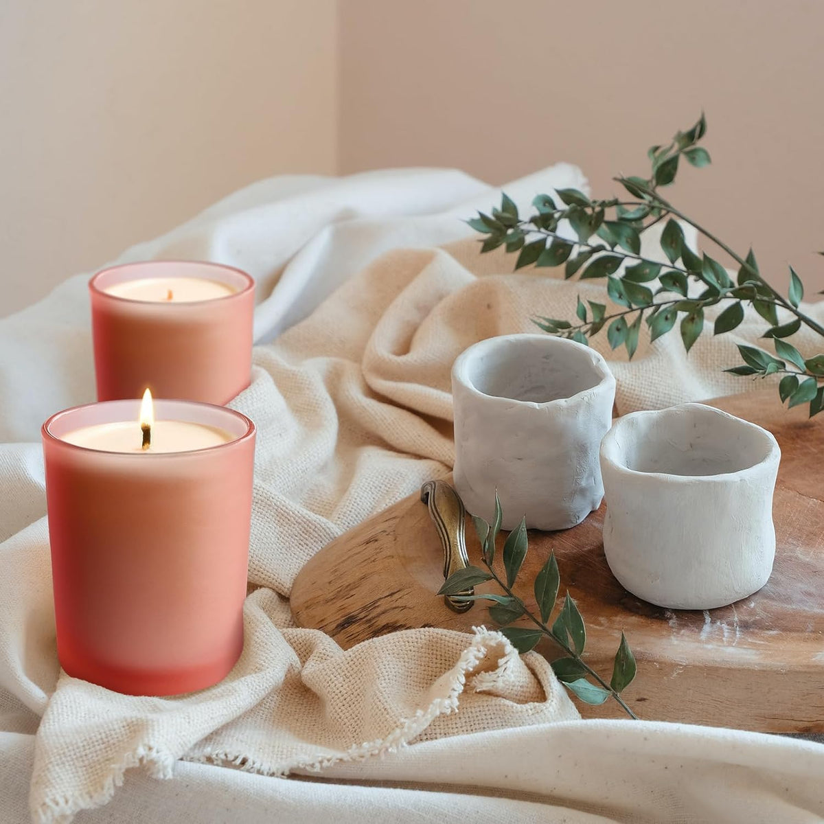 SHOWIN 14 OZ Thick Candle Jars for Making Candles 12 Pcs, 3 Wick Empty Jars with Wood Lids for