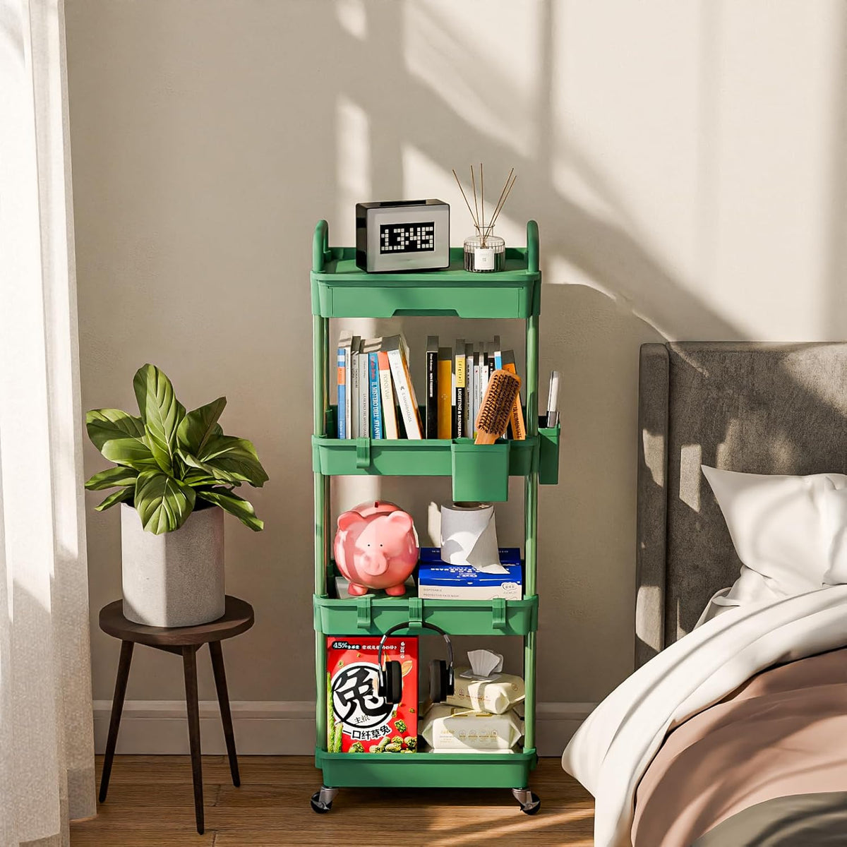 4 Tier Rolling Cart Organizer,Art Craft Diaper Bedside Snack Laundry Room Bathroom Organizer Narrow