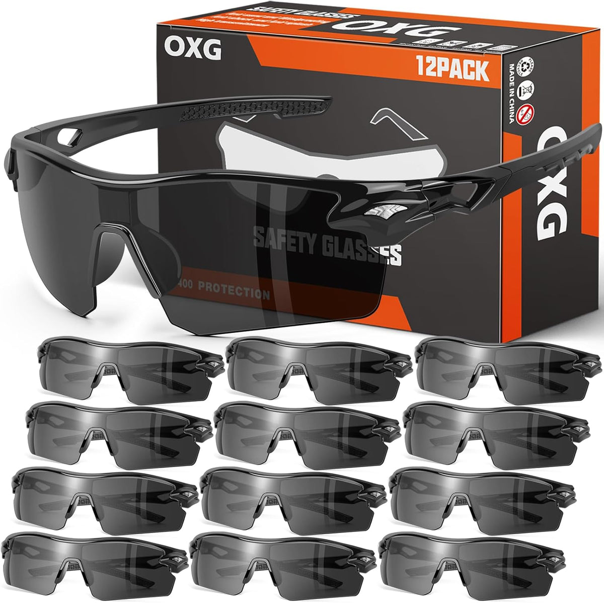 OXG 12 Pack Safety Glasses for Men Women, ANSI Z87.1 Safety Goggles Impact Resistant Protective