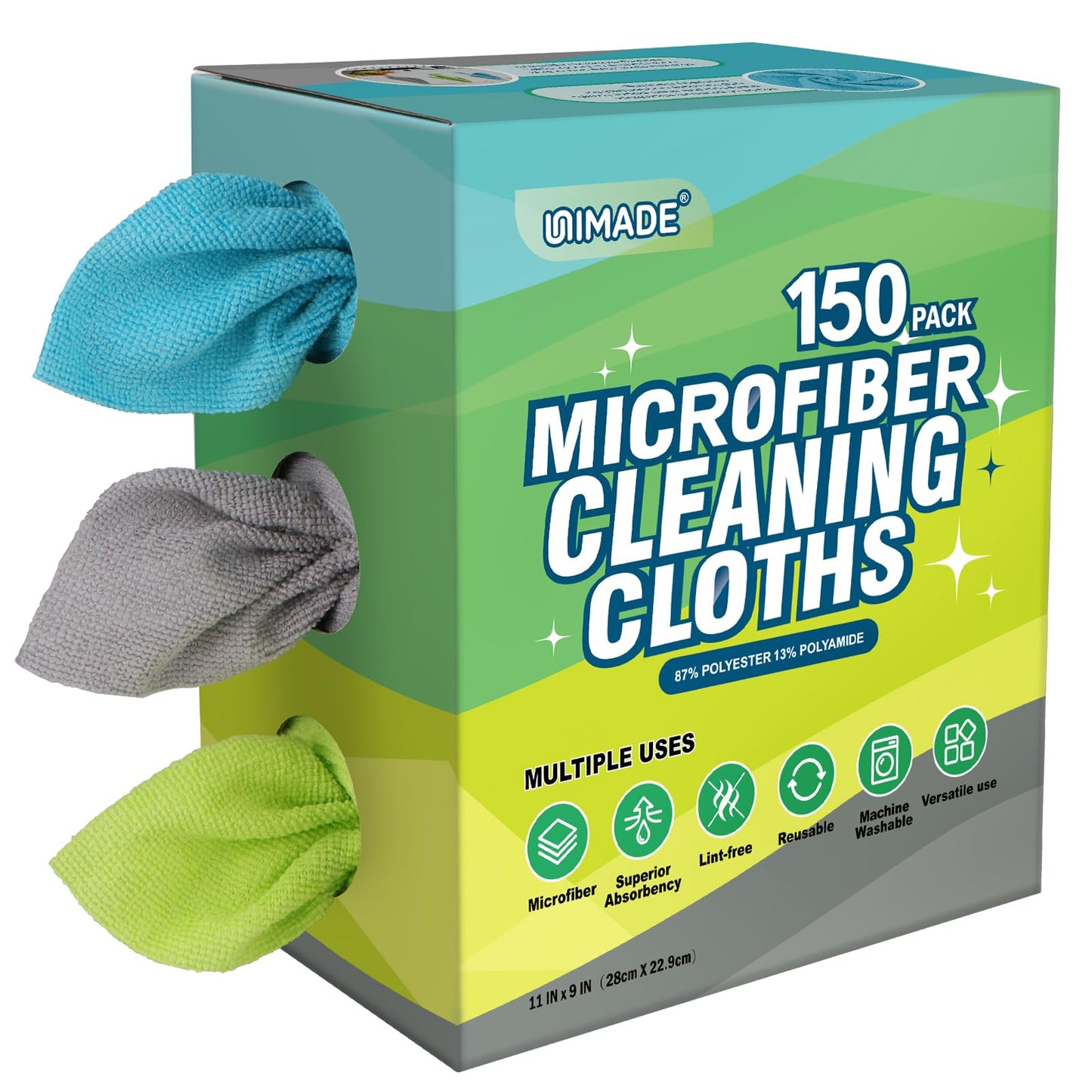 UNIMADE Microfiber Cleaning Cloth, 150 Pack Microfiber Towels for Cars