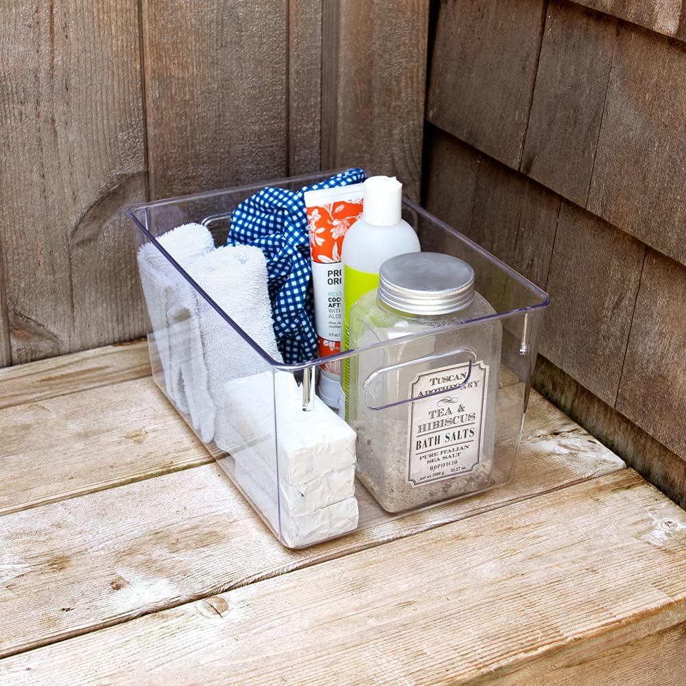 Isaac Jacobs 3-Pack Medium Clear Storage Bins with Handles, Plastic Organizer for Home or
