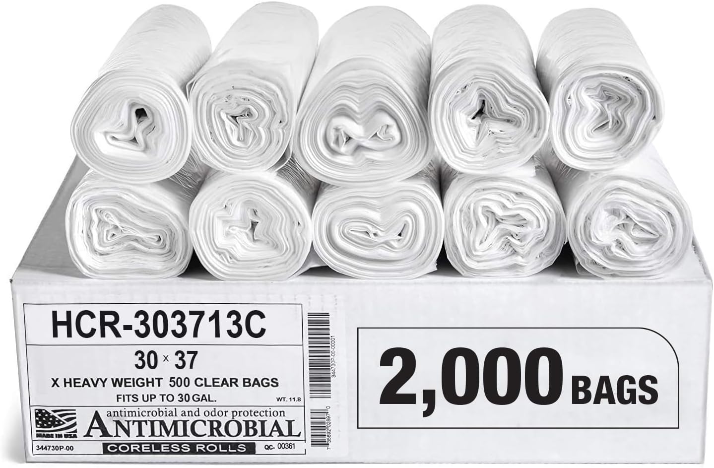 Aluf Plastics High Density Trash Bags, 20-30 Gallon, 2000 Count, 13 Micron (eq), 30" x 37", Clear