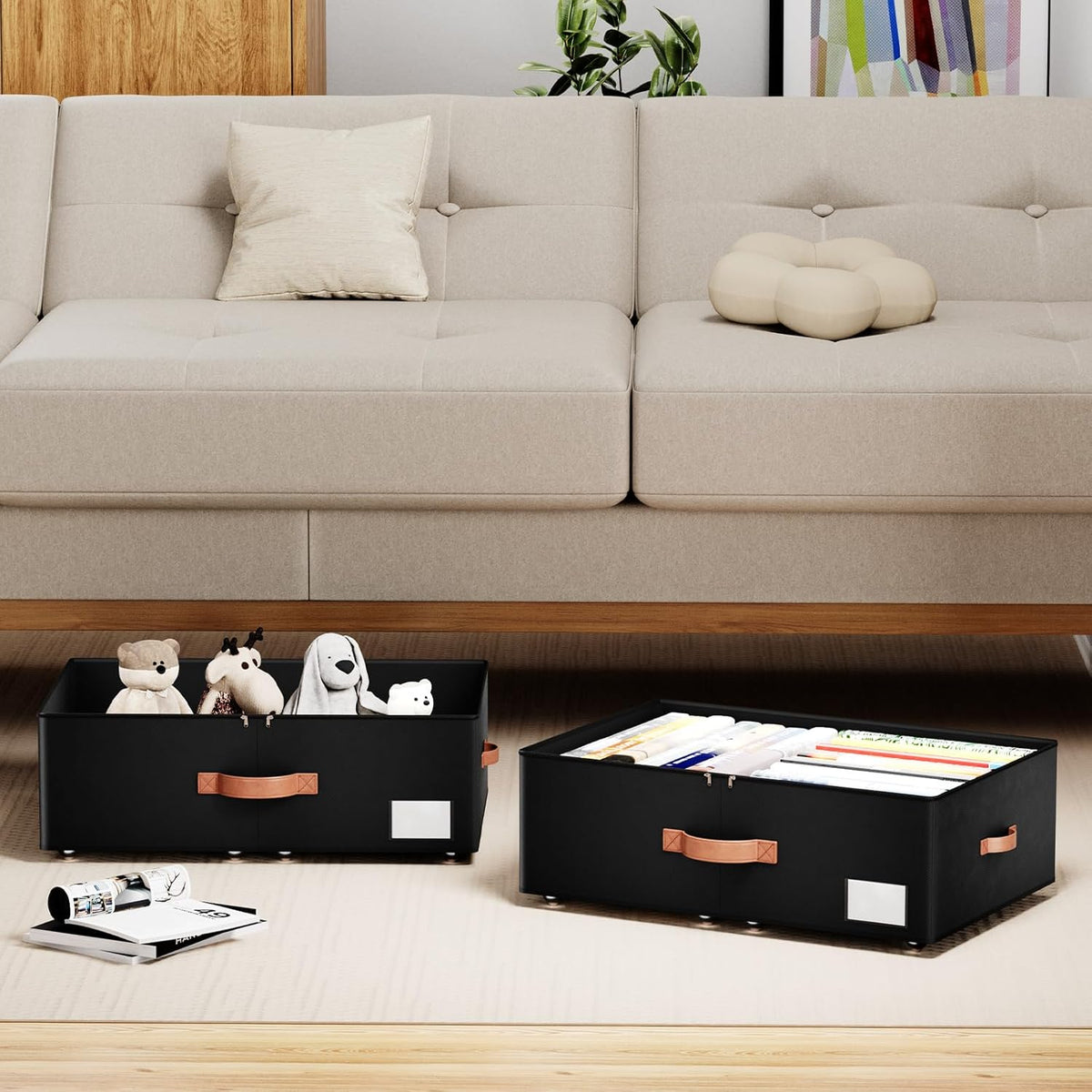 Underbed Storage With Wheels,Large Capacity 10 inches Height Storage Bins,Rolling Underbed Shoe