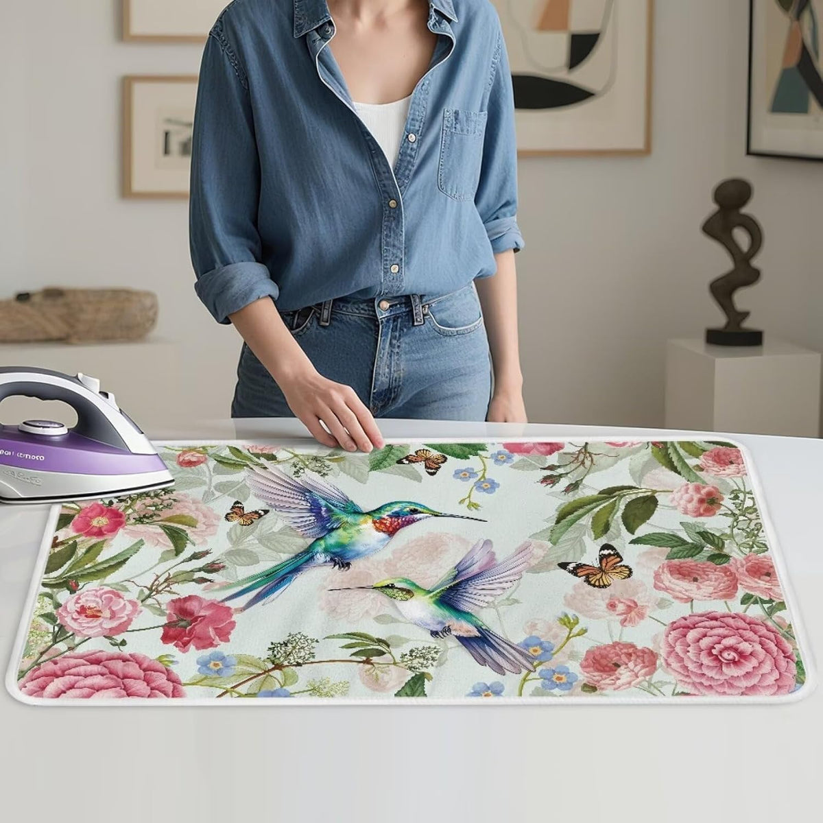 Ironing Mat Foldable Ironing Pad Portable Board Iron Board Alternative Cover,Hummingbird Floral