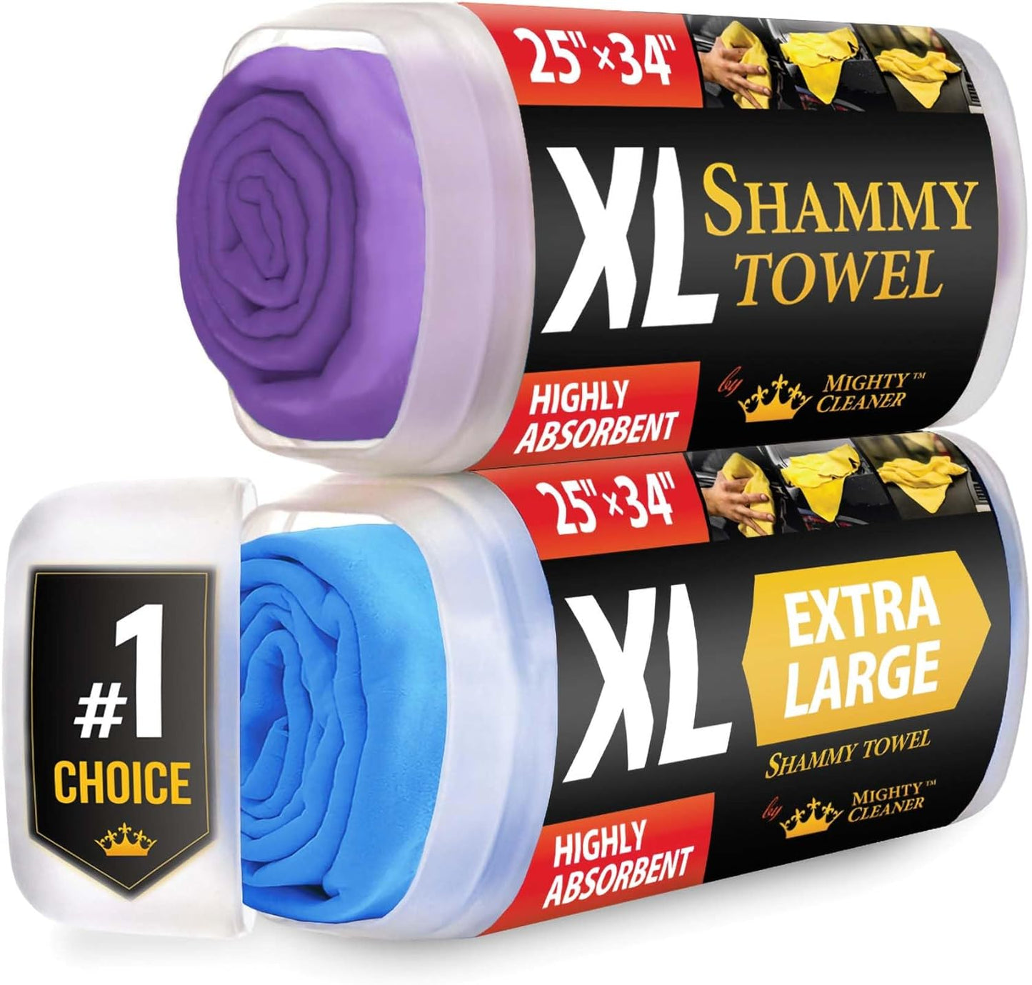 Premium XL Shammy Towel for Car - 2pk (34”x25”) - Super Absorbent Chamois Cloth - Spots &