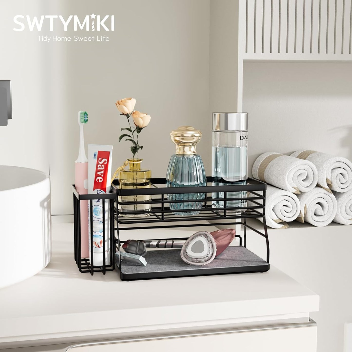 SWTYMIKI Sponge Holder for Kitchen Sink - 2 Tier Rustproof Sink Caddy with Instant Drying Stone