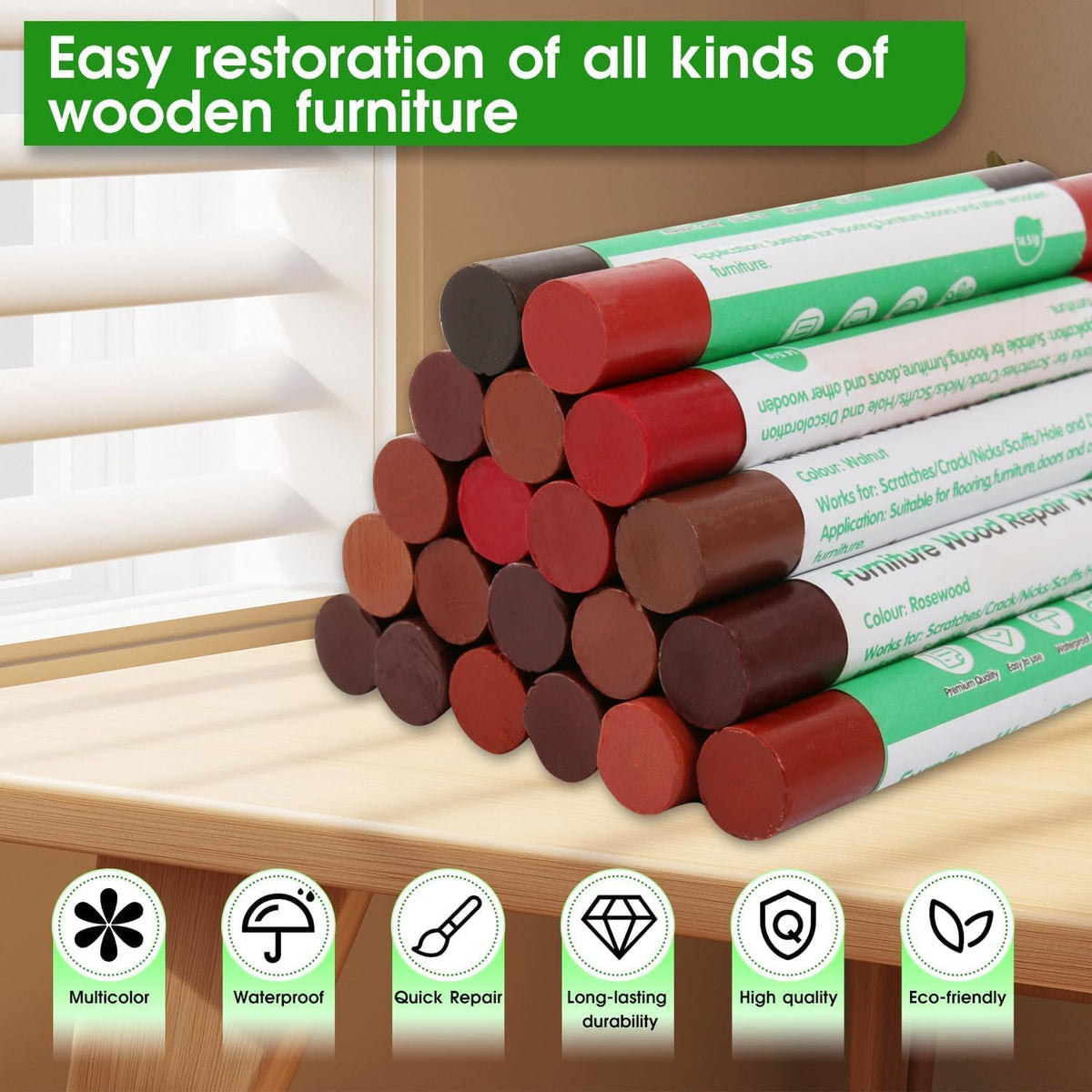 Furniture Markers Touch Up, 20 Colors Wood Filler Sticks, Wood Wax Crayons for Repairing Scratches