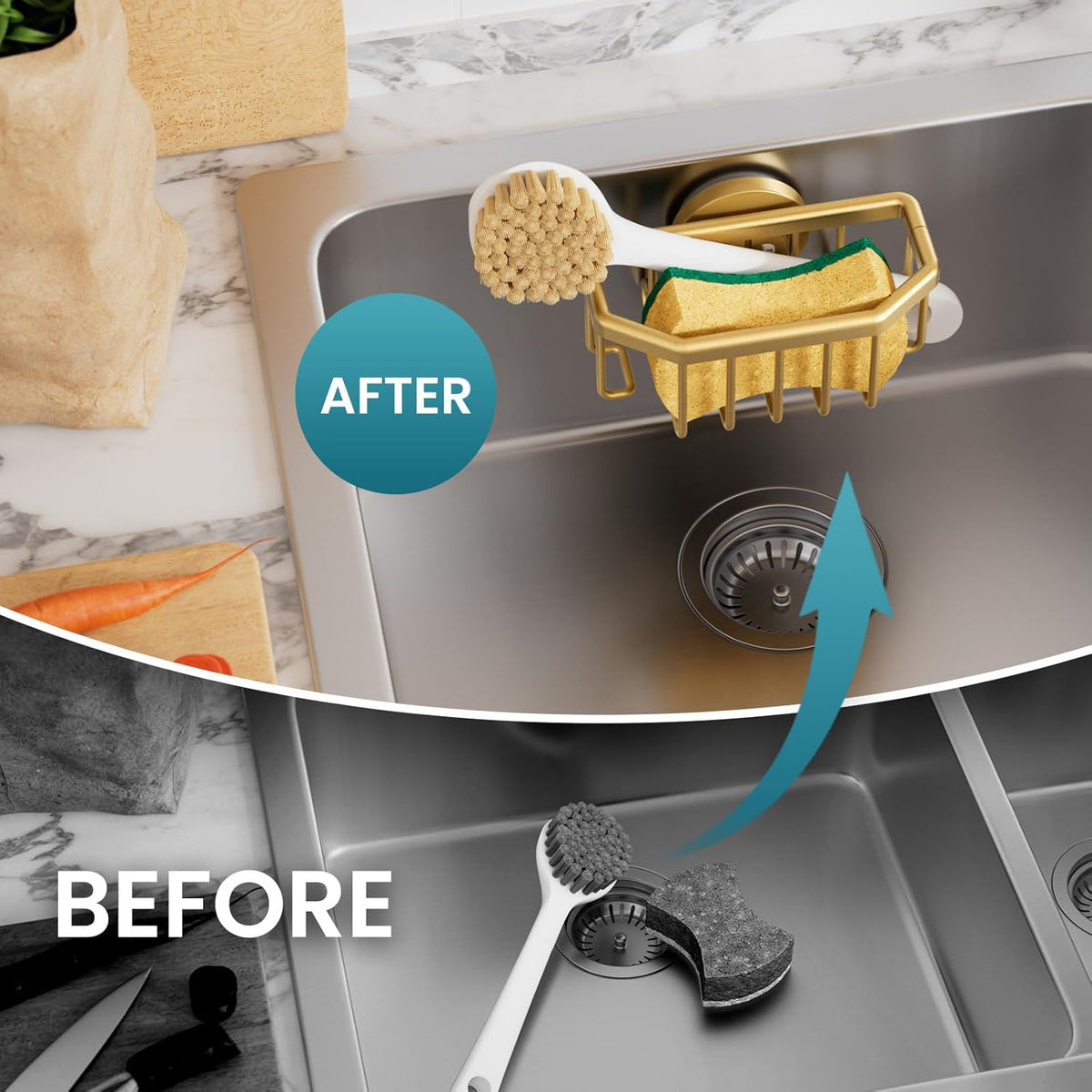 TAILI Sponge Holder for Kitchen Sink with Strong Suction Cup, Rustproof Aluminum Sink Caddy for